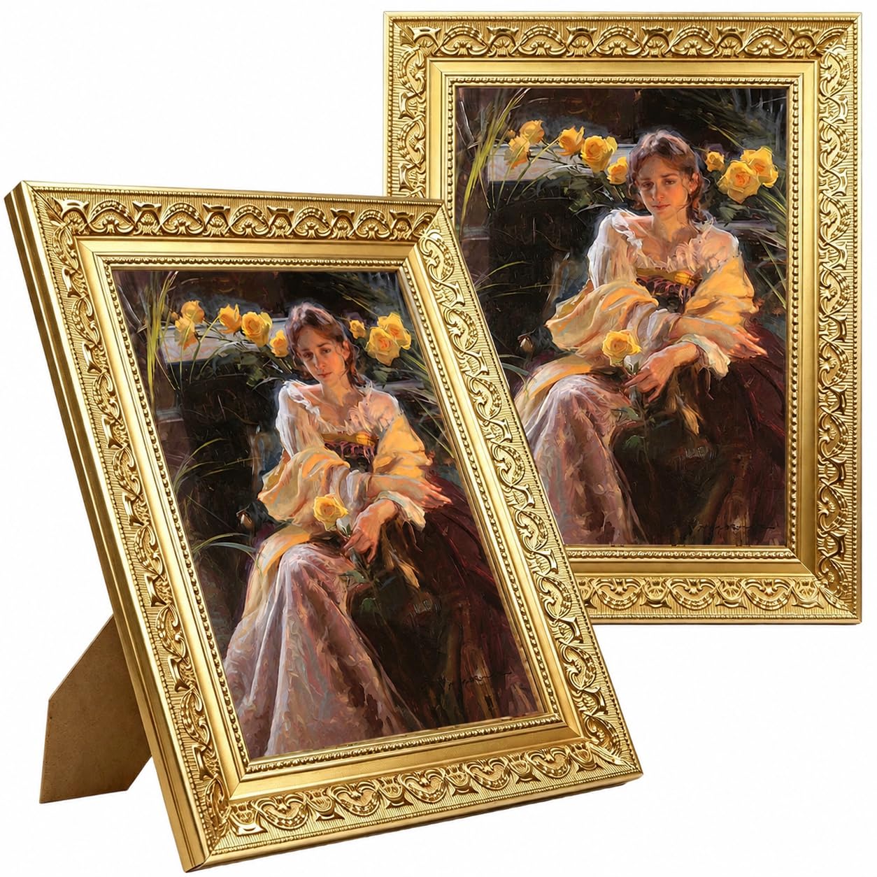 2 Pack Wooden Photo Frames A4 - Vintage Gold Ornate Picture Frames Set, Classic Baroque Photo Frames for 21x29.7cm Photos, for Wall Mounting or Tabletop, Gallery Wall, Weddings & Home Decor