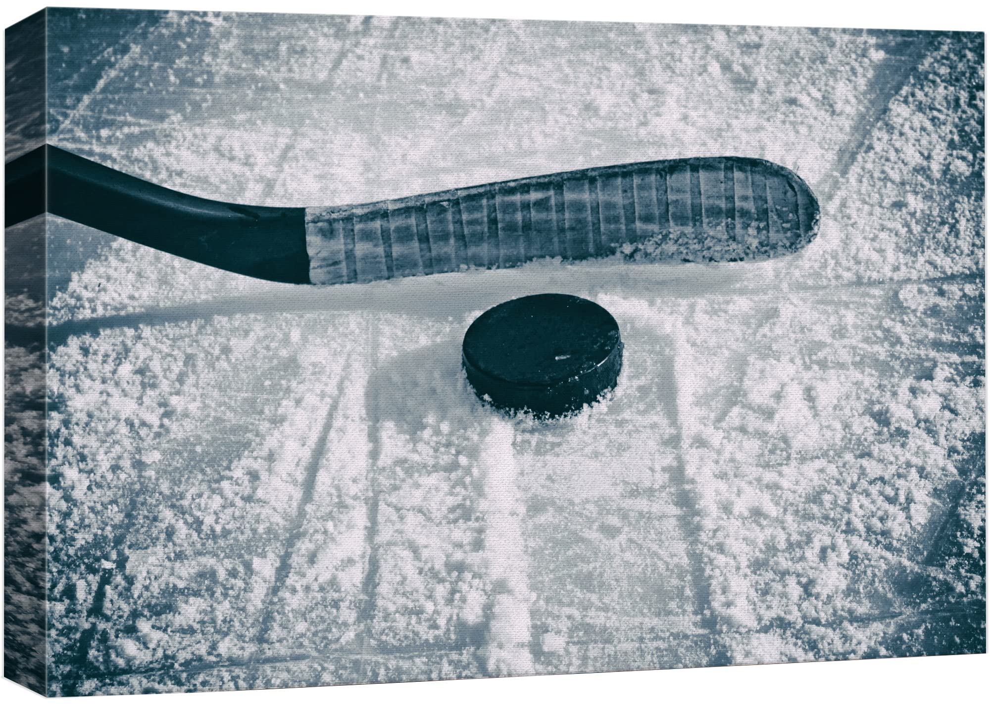 wall26 Canvas Print Wall Art Hockey Stick & Puck on The Ice Sports Athletes Photography Modern Art Contemporary Scenic Urban Multicolor for Living Room, Bedroom, Office - 16"x24"
