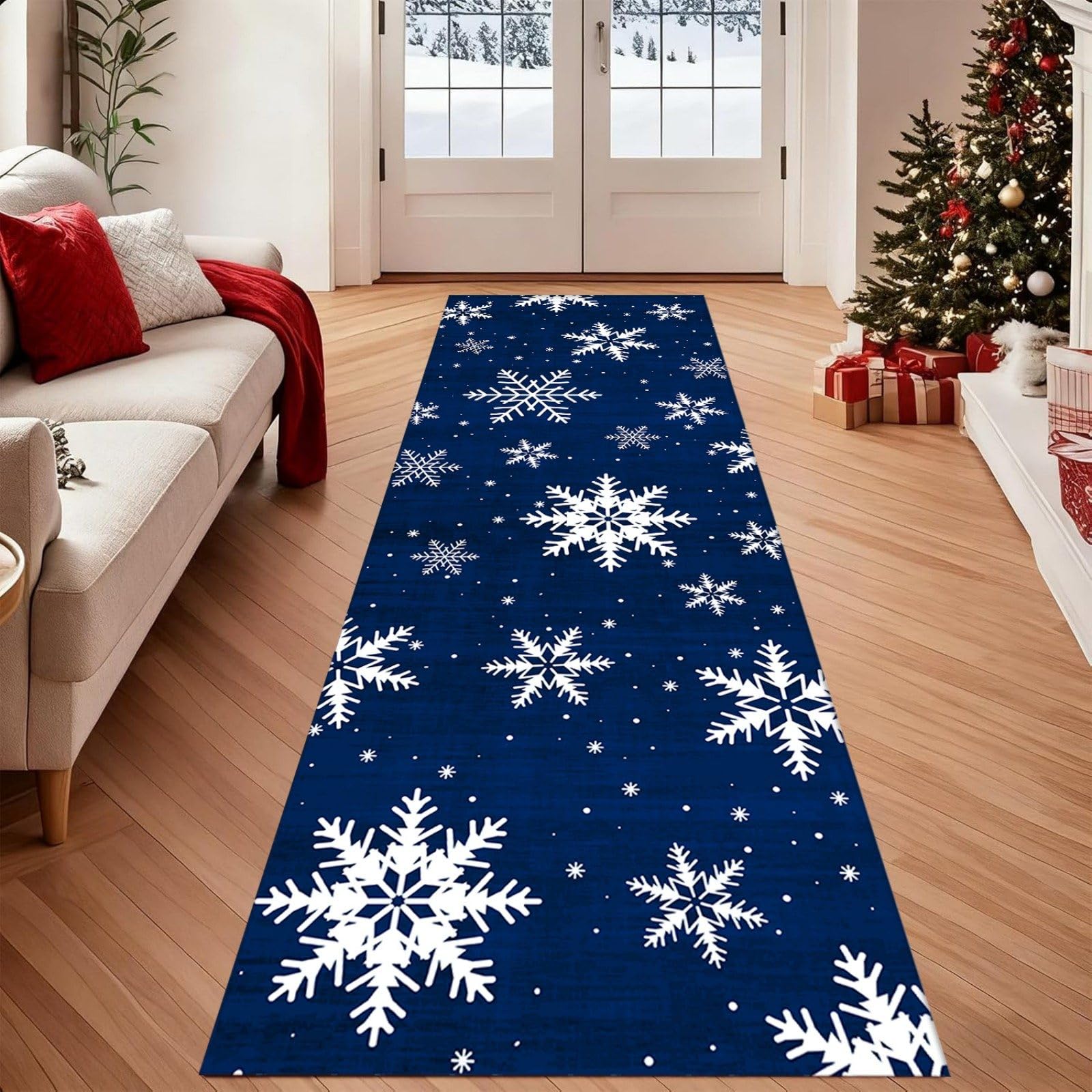 Alfombra de Navidad para entrada lavable y resistente a la decoloración en pasillo rojo