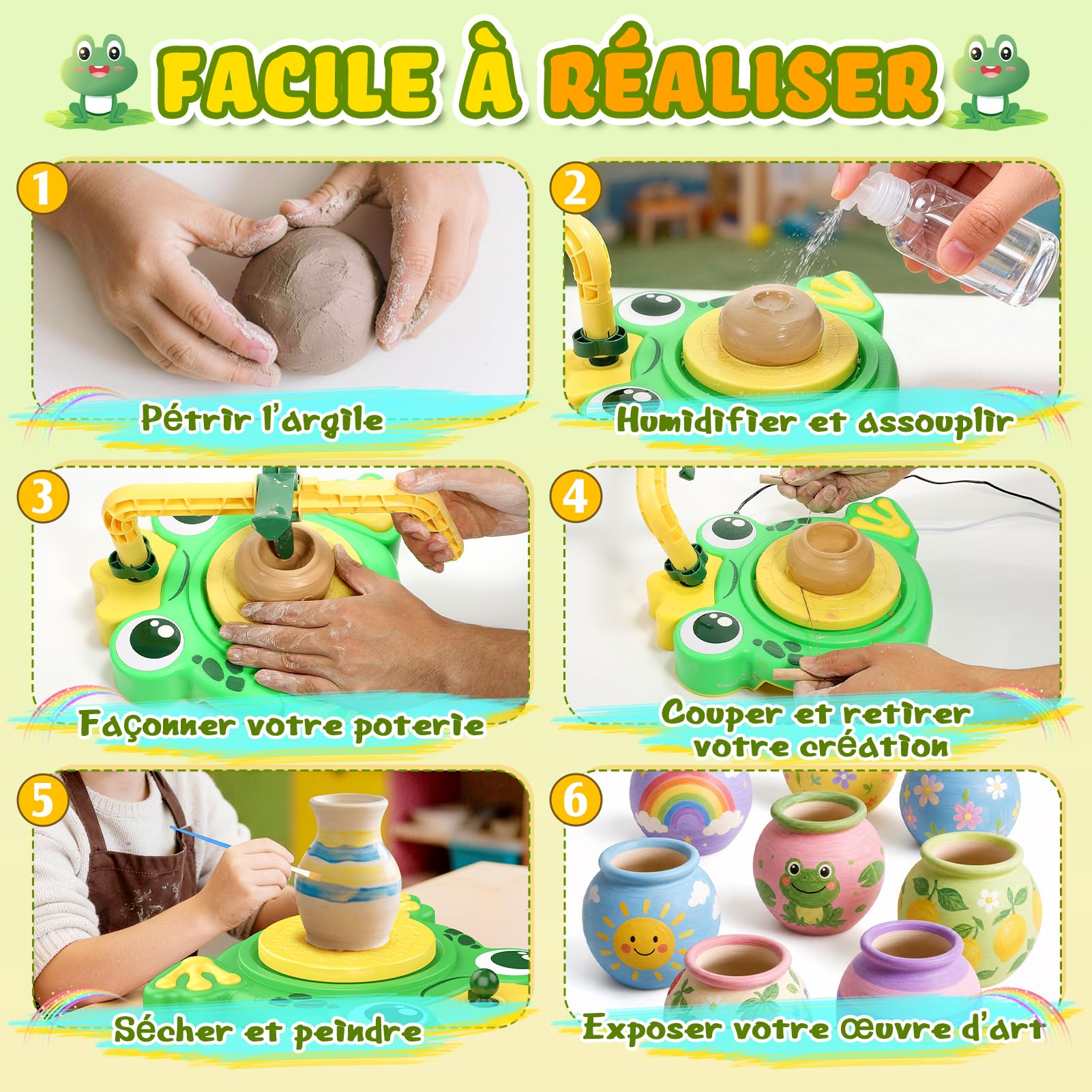 Tour de Poterie pour Enfants: Jouet pour Enfants 6+ Ans, Poterie DIY avec Argile et Peintures pour Débutants, Idéal comme Cadeau d'Anniversaire ou de Noël pour Filles et Garçons de 6 à 12 Ans