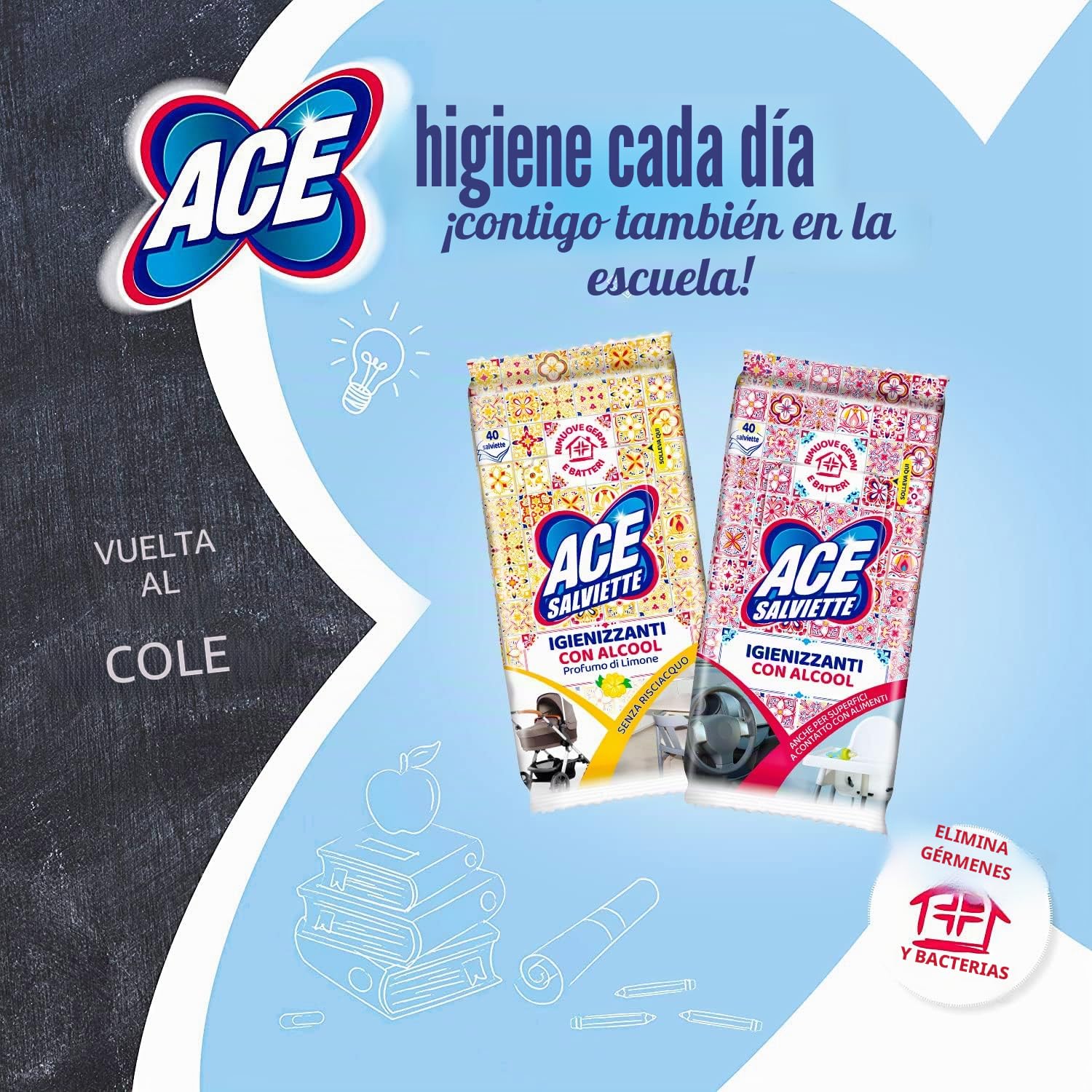 Ace Toallitas desinfectantes con alcohol, caja de 10 paquetes x 40 toallitas, 400 toallitas