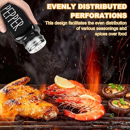 Miniatura 5 de Juego de salero y pimentero, juego de salero de cristal blanco y negro con tapas de acero inoxidable, salero y pimentero de granja para cocinar,