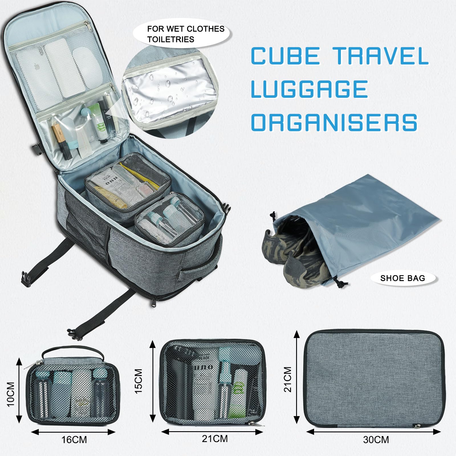 Vinstatin Zaino Ryanair 40x20x25 (20L) Zaino da Viaggio per Donne e Uomini,Zaino Aereo con 4 Sacchetti Organizzatori, bagaglio a mano Borsa Viaggio Cabina Zaino Travel Viaggio Casual