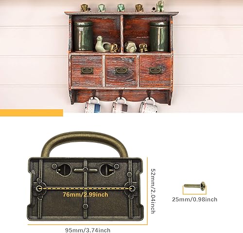 Miniatura 4 de Tiradores rectangulares retro con tornillos para muebles, armario, cajón, estantería, armario, aleación de zinc de bronce antiguo, 4 unidades