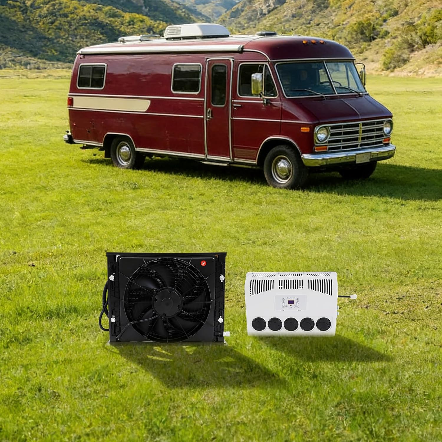 600W 12V Car Air Conditioning Kit, Complete AC Internal & External Units with Remote, Universal Auto AC Unit for Trucks, Vans, Excavators & Caravans