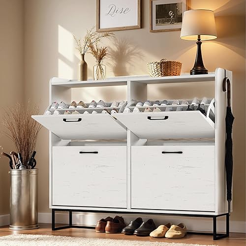 Zapatero con 4 cajones abatibles, armario oculto de almacenamiento de zapatos para entrada, organizador de zapatos delgado independiente con