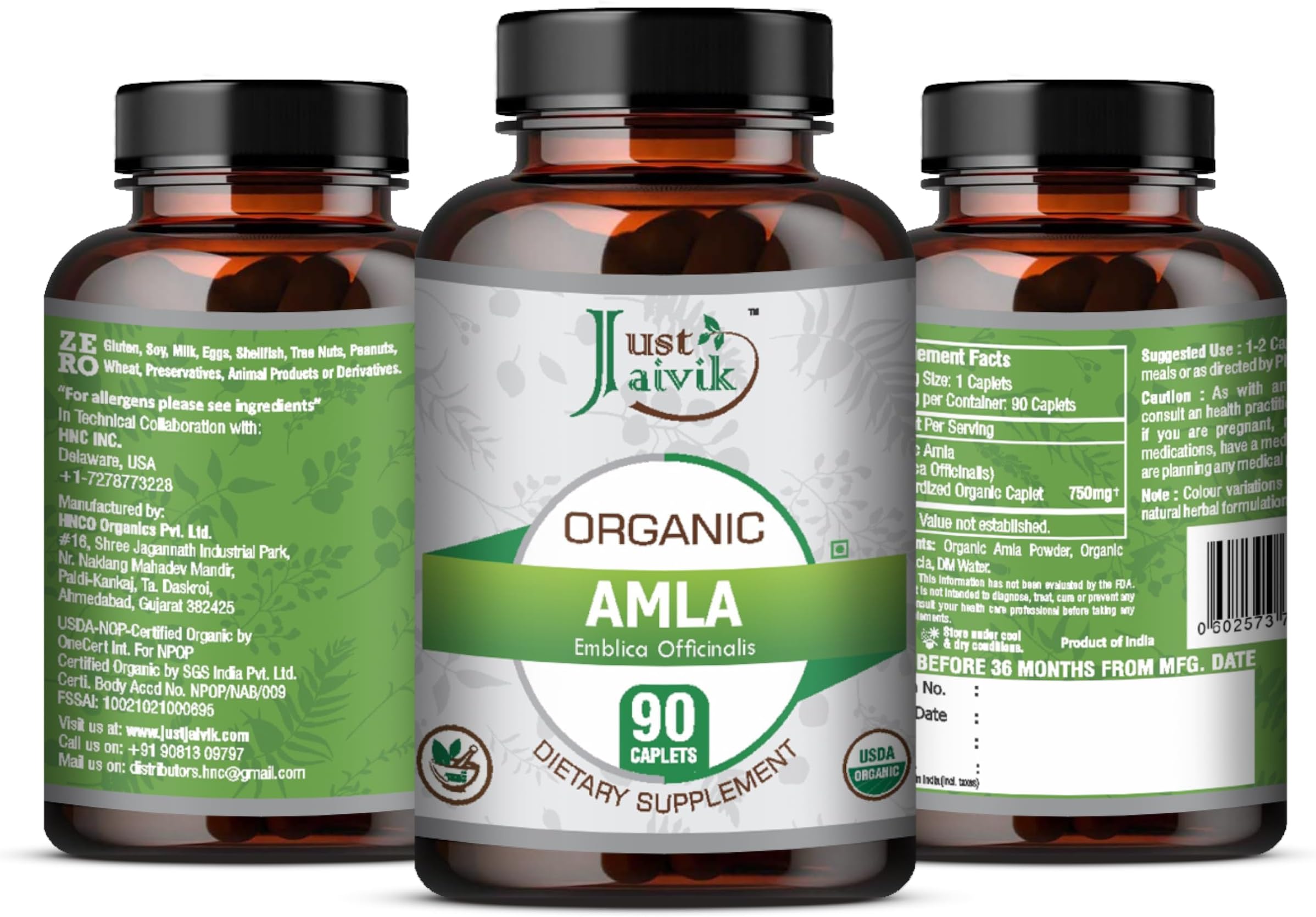 Just Jaivik Organic Amla Tablets - A Dietary Supplements - 750 mg (Pack 90 Organic Tablets) | For Boosts Digestion and Immunity Wellness