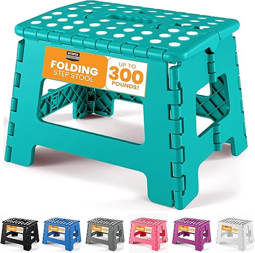 Miniatura 10 de Utopia Home Taburete plegable con asa, taburete plegable antideslizante de 9 pulgadas, soporta hasta 300 libras, taburete de plástico resistente