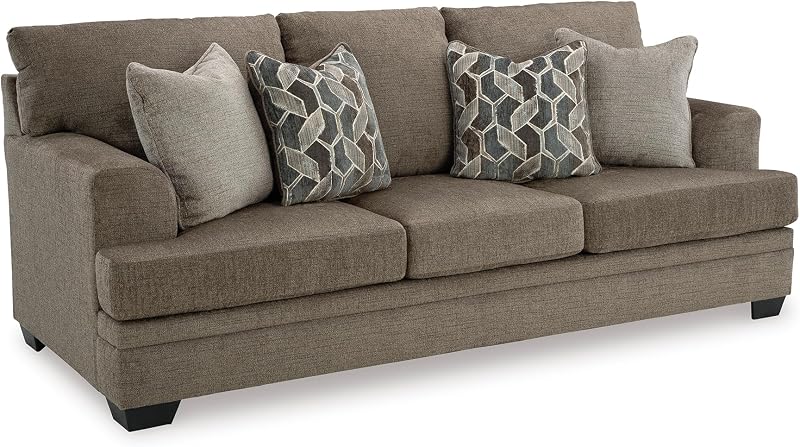 Signature Design by Ashley Stonemeade 3 Seat Chenille Sofa, Nutmeg | 92-in 3 seat couch, 100% polyester chenille, Anti-sag platform foundation, Faux wood finish legs, Living room use