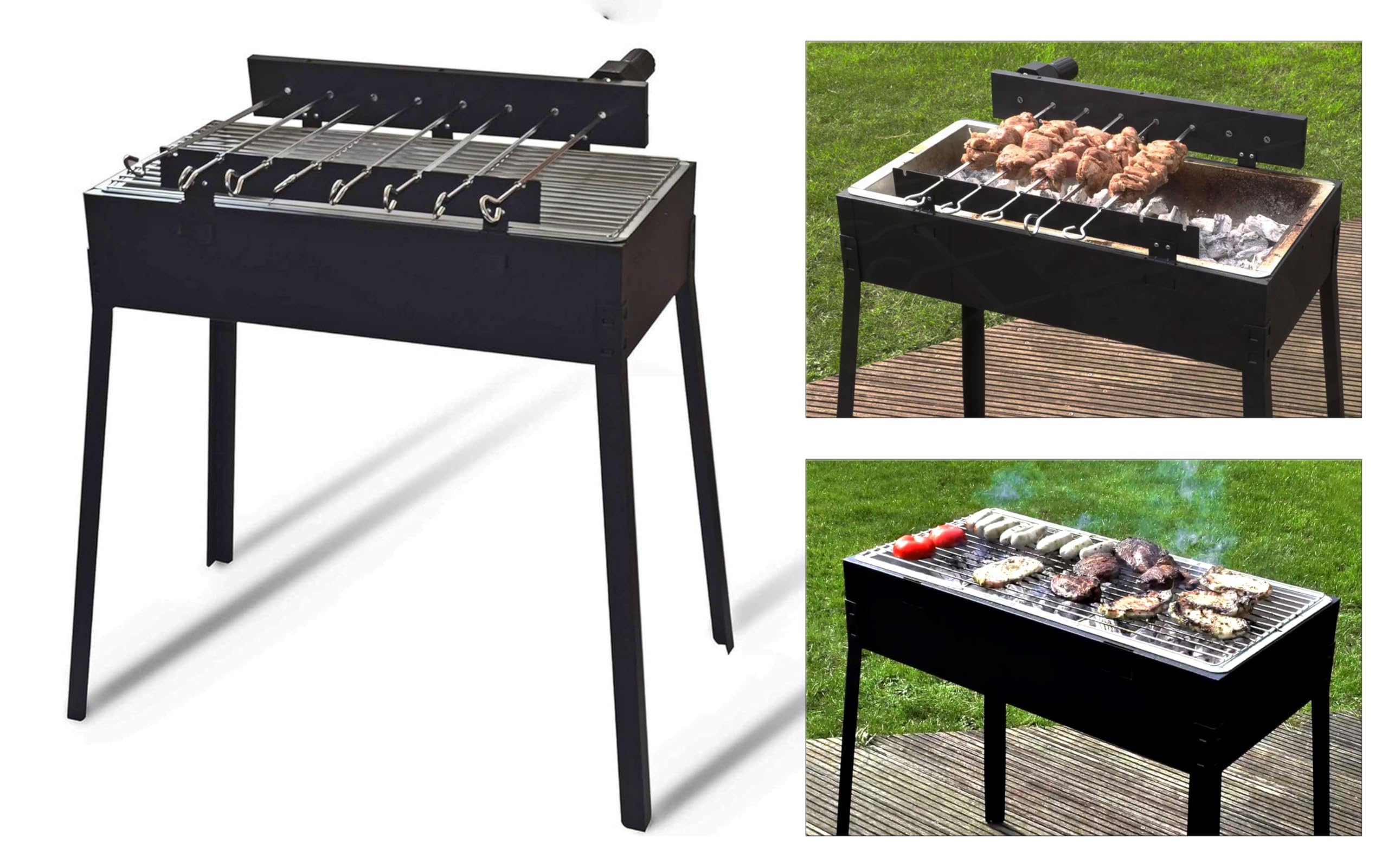 Mangal Grill Folding Steel 2mm Portable with 8 Shashlik Skewers - Bbq Kabob Kebab Grill Charcoal Firesense Barbecue - Brazier Shish Kebab Grill Mangal - Brazilian Kabob Manghal Armenian