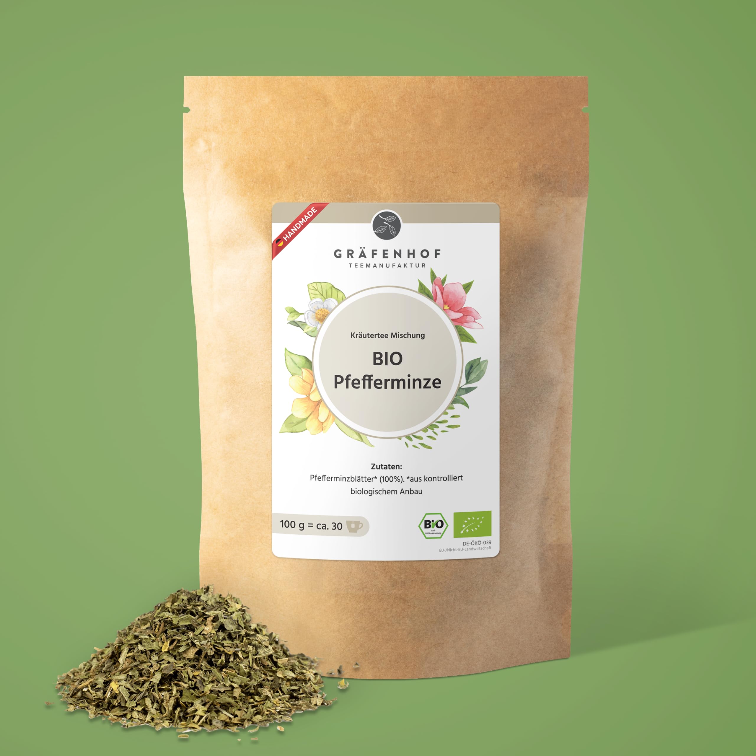 Gräfenhof Pfefferminztee Bio, 1000g lose Pfefferminzblätter, 100% naturrein ohne Zusätze, intensiv frisch & mentholig, koffeinfrei, Premium Qualität, in DE abgefüllt