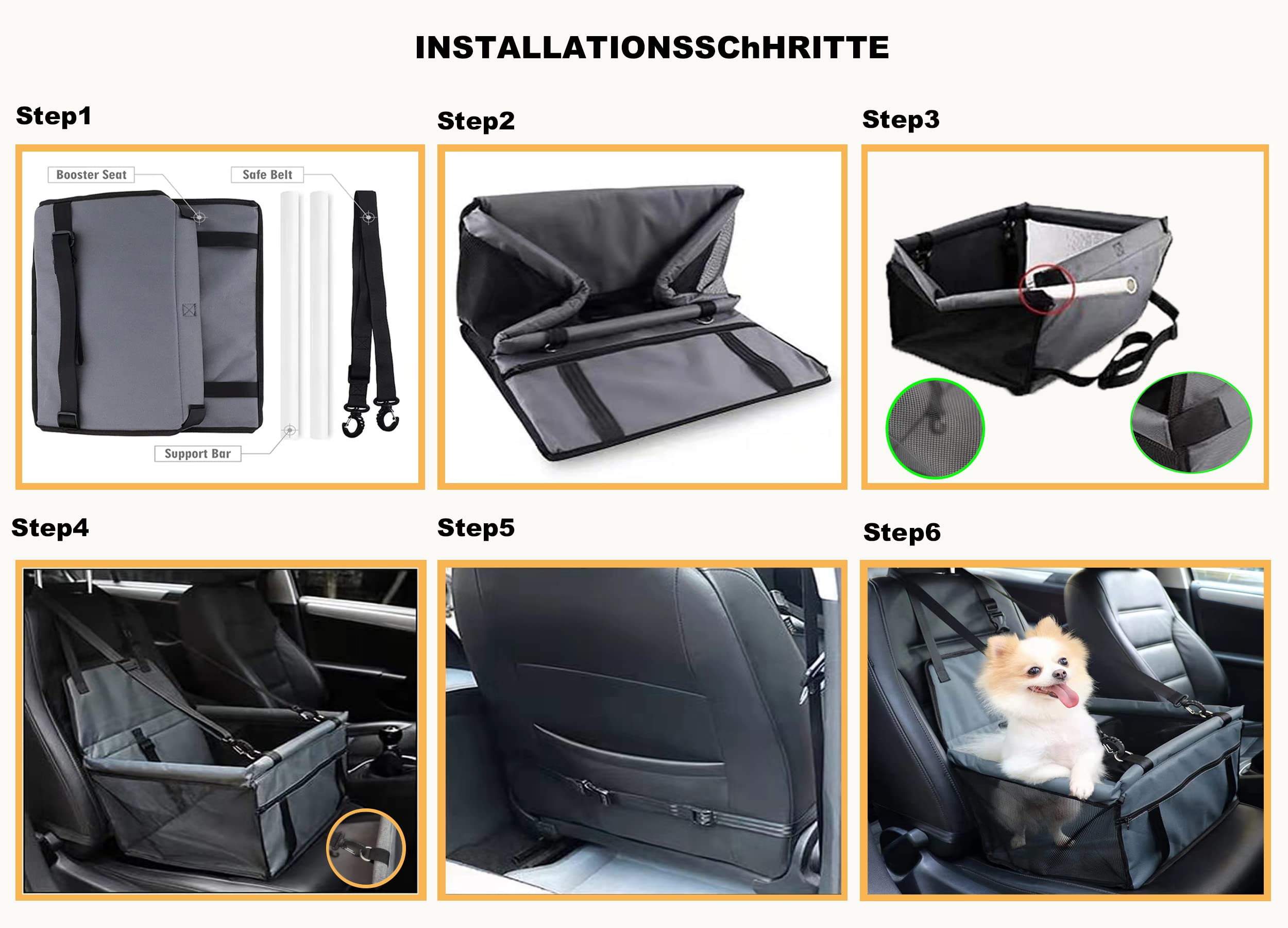 Hundeautositz, Auto-Sitzerhöhung für kleine und mittelgroße Hunde und Katzen, wasserdichte atmungsaktive Haustier-Automatte, Faltbare Oxford Cloth Safety Car Haustiertragetasche (dunkelgrau)
