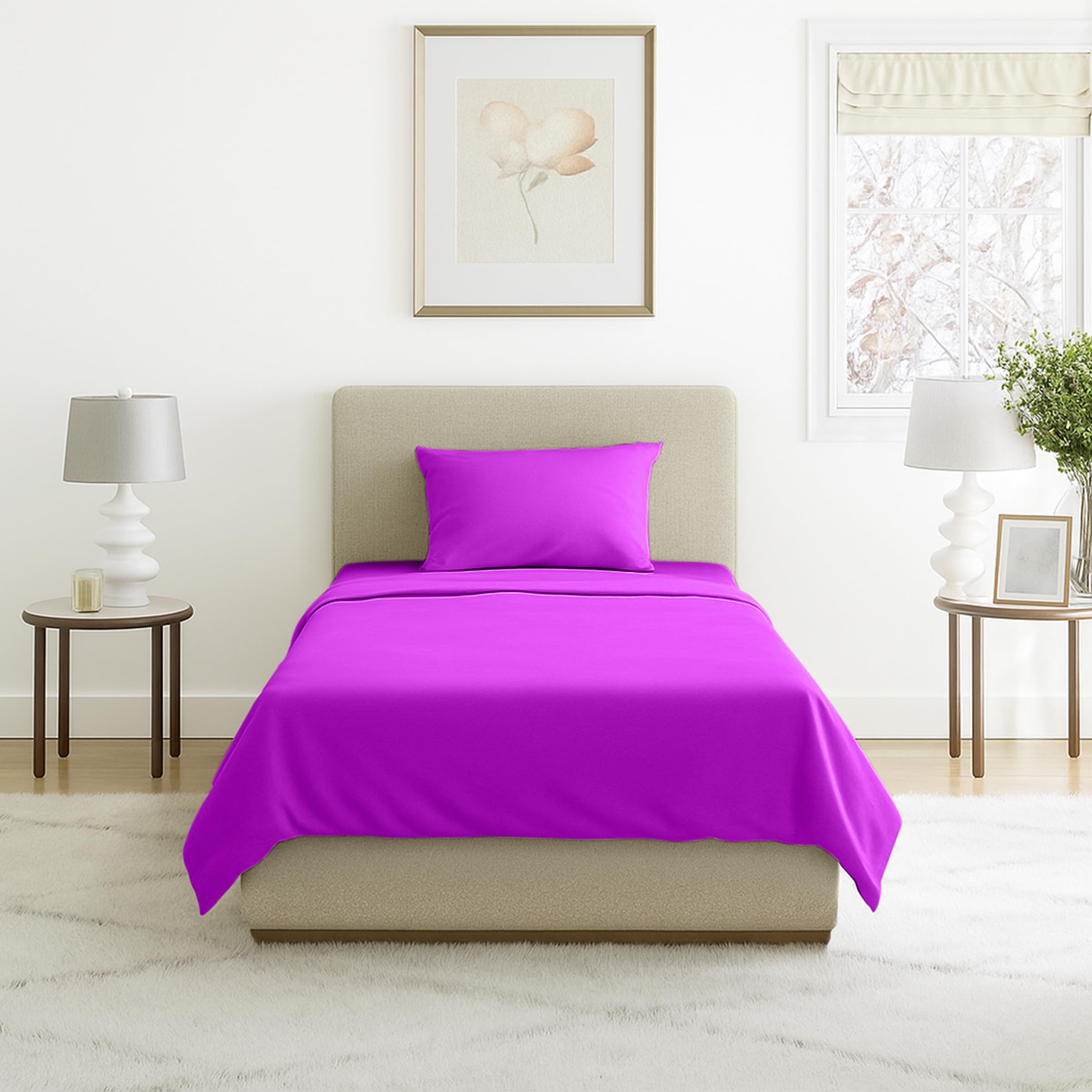 Lavish Home 3-Piece Brushed Microfiber Twin Sheet Set - Bedding with Wrinkle and Stain-Resistant Fitted and Flat Sheets Plus Pillowcase (Purple)