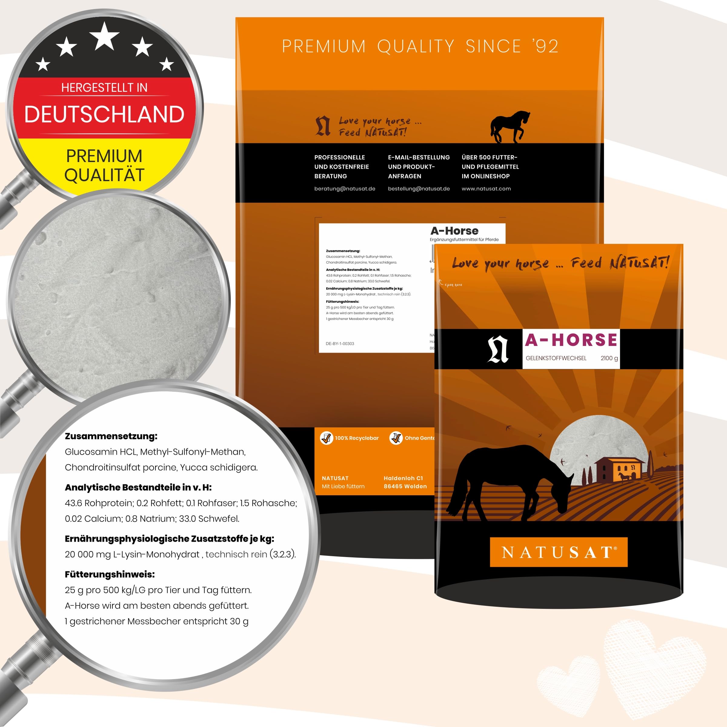 NATUSAT A-Horse - Ergänzungsfutter für Pferde mit Glucosamin, MSM, Chondroitin und L-Lysin. Die Kraftformel für Agilität & Bewegungsfreude (2100 g) (44,26€)