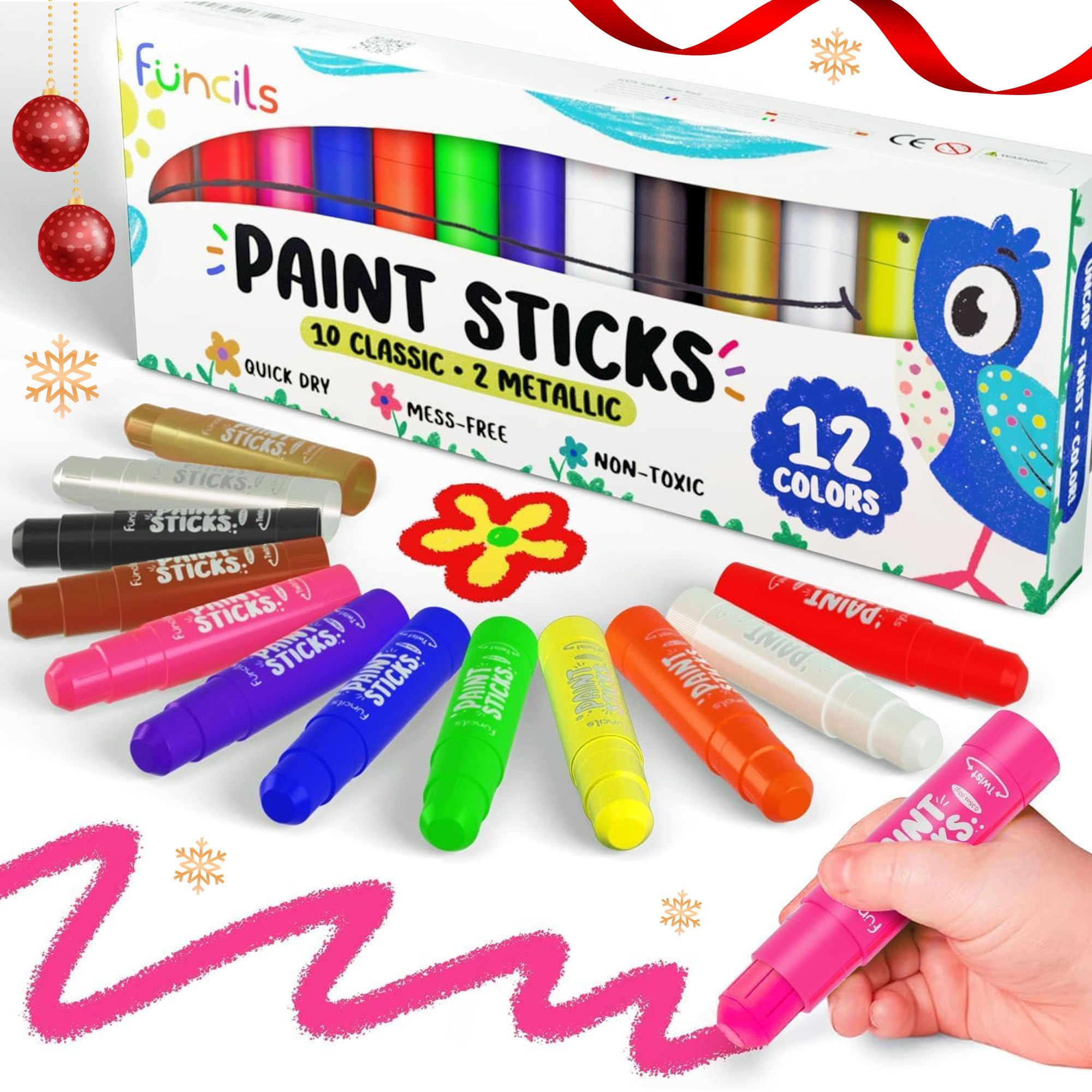12 Tempera Paint Sticks for Kids & Toddlers - Quick Dry, Non-Toxic Washable Paint for Kids - Art & Craft Supplies Set, Children Painting Pens with Metallic Gold & Silver Color Ages 1 2 3 4 5 6