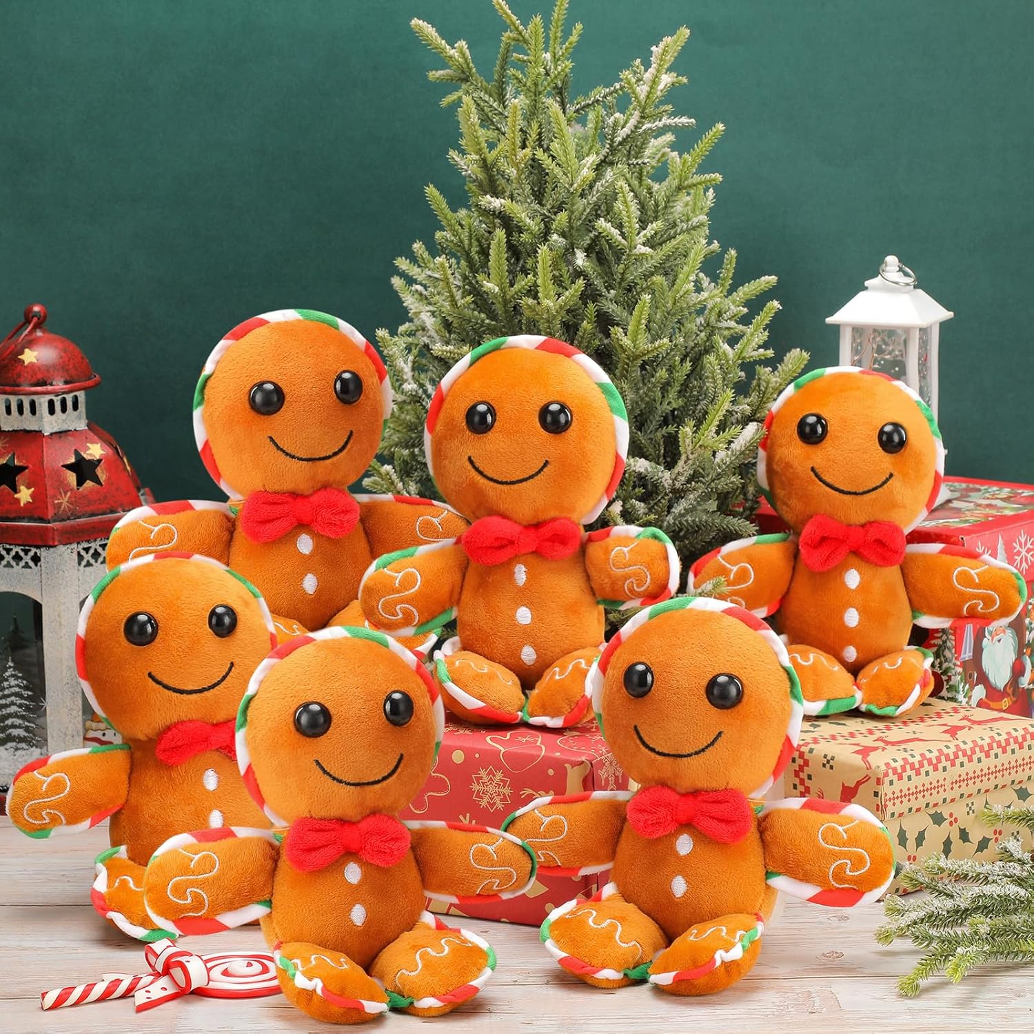 Poen 6 Pcs Christmas Gingerbread Stuffed Man Plush Gingerbread Doll Cute Gingerbread Boy Christmas Gingerbread Plush Stuffed Toys Bulk for Kids Adults Gift Home Sofa Pillow Holiday Party Favors