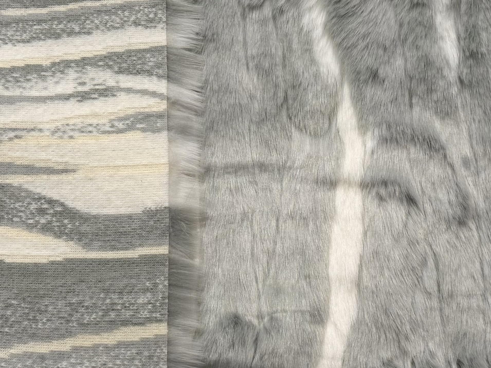 Tela de piel sintética de lujo con ondas en relieve gris y blanco, 1 metro