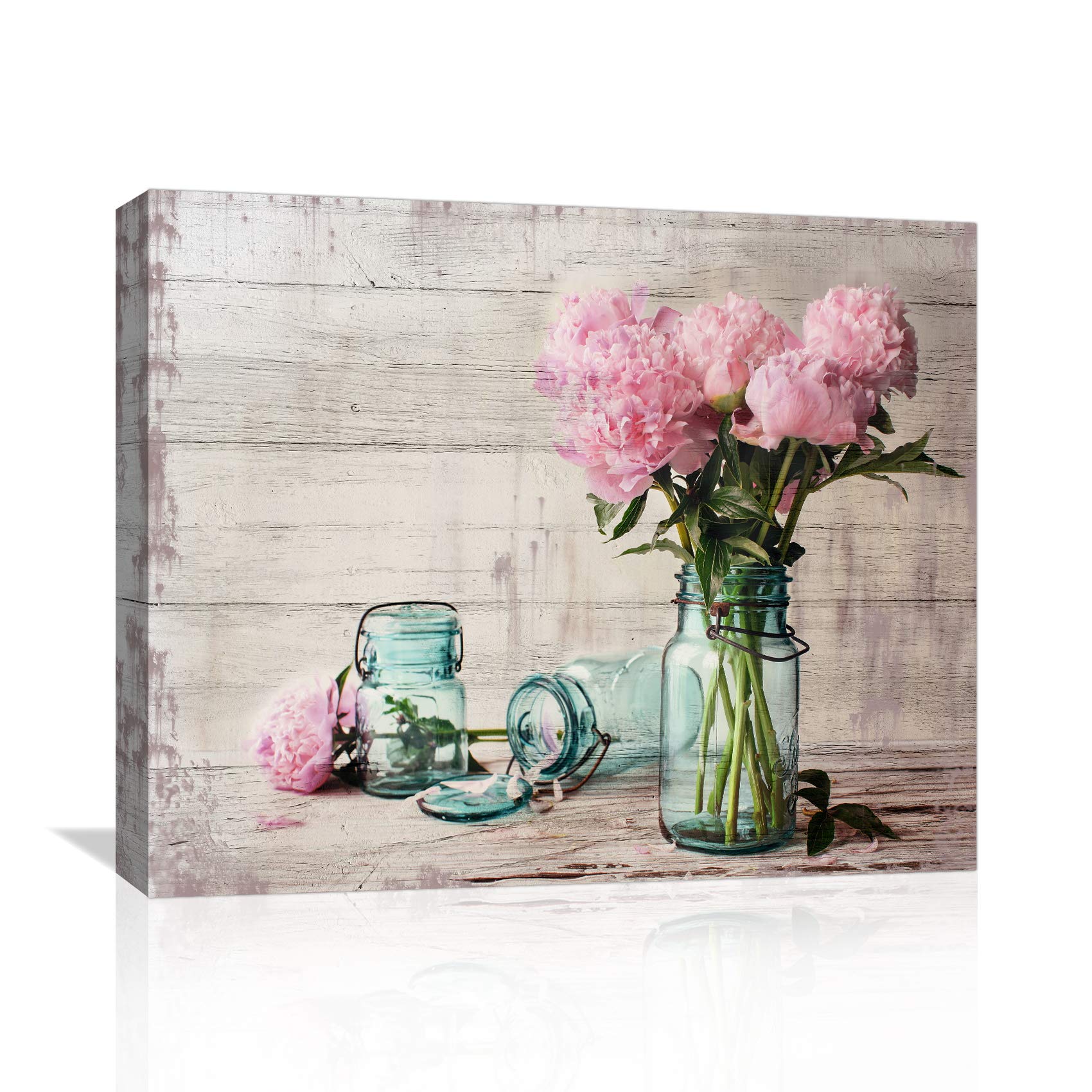 Watercolor Flowers Canvas Wall Art,Home Wall Decor.Canvas Wall-Art for Bedroom Bathroom Living-Room and Office Decor, Modern Farmhouse Wall Art, Pink Flower Art Prints