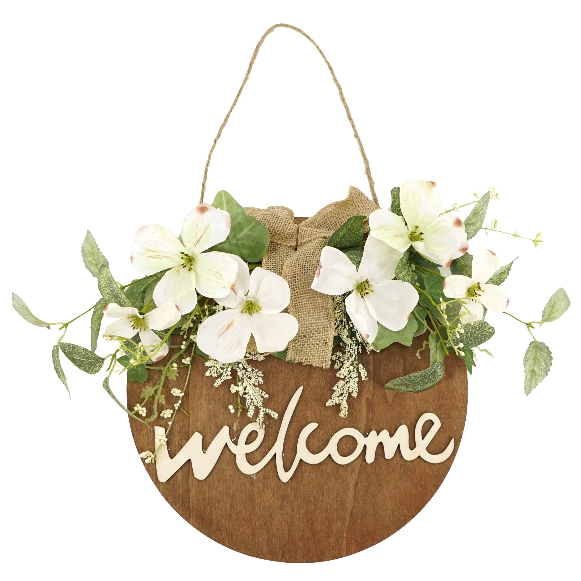 YNYLCHMX Summer Welcome Sign for Front Door, Round Wooden Hanging Sign for Outdoor, Porch, Indoor, Farmhouse Front Door Decor with White Phalaenopsis