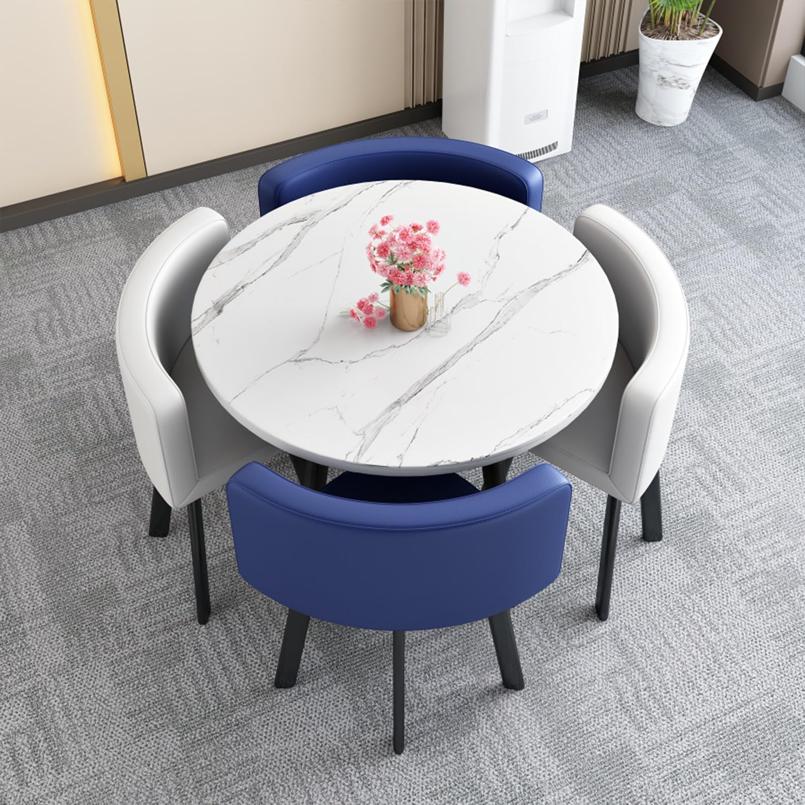 Moderno set di tavolo da pranzo rotondo blu per cucina e recept – 90 cm tavolino da caffè con sedie, ideale per conferenze di lavoro e sala da pranzo in pelliccia slish & Functal