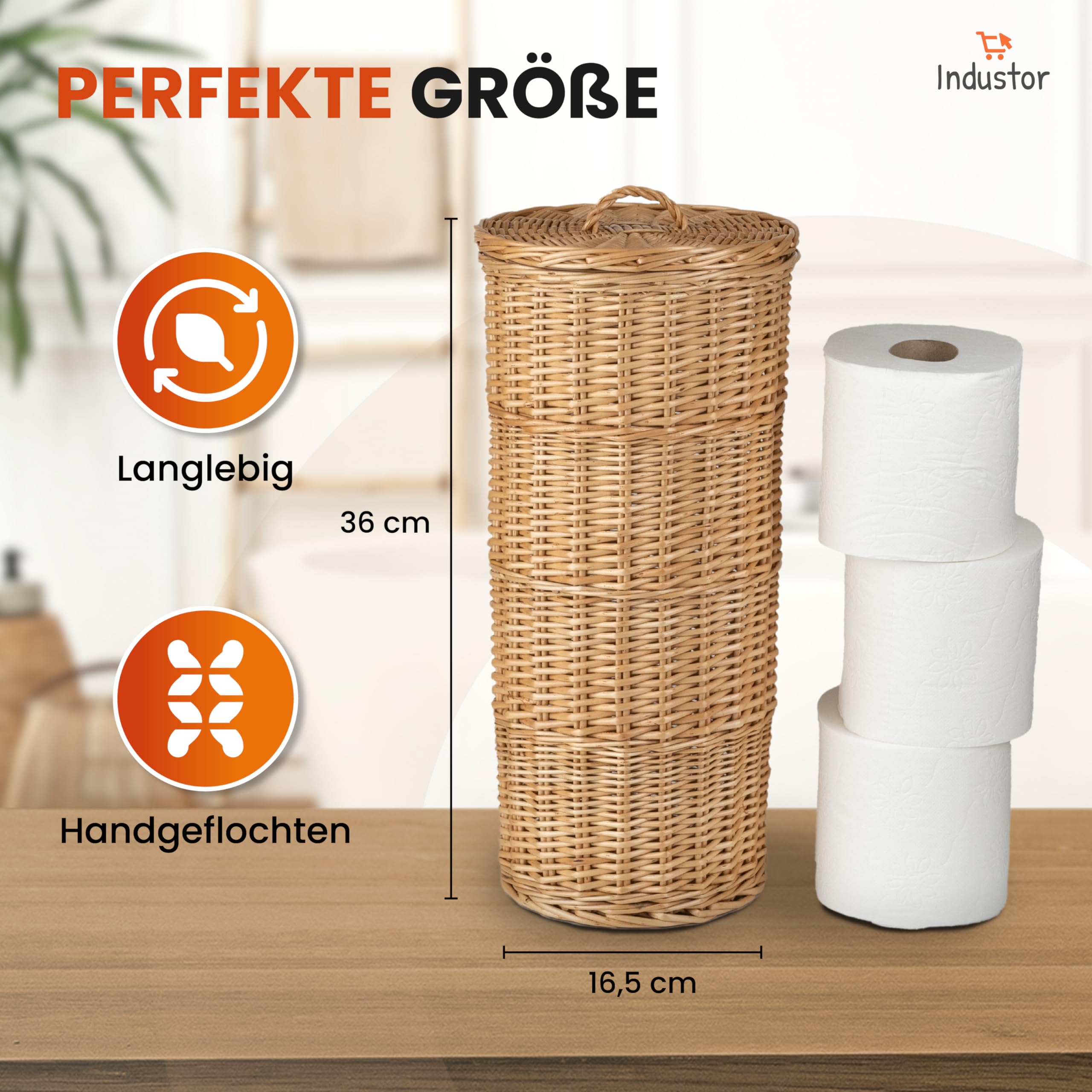 Porta Carta Igienica In Giacinto D'Acqua Intrecciato - Per 4 Rotoli, Design In Piedi - Foto 12