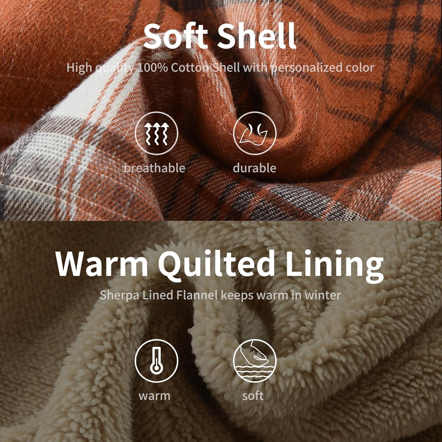 Men's Cotton Plaid Shirts Jacket Fleece Lined Flannel Shirts Sherpa Button Down Jackets with Hood for Men - Image 6