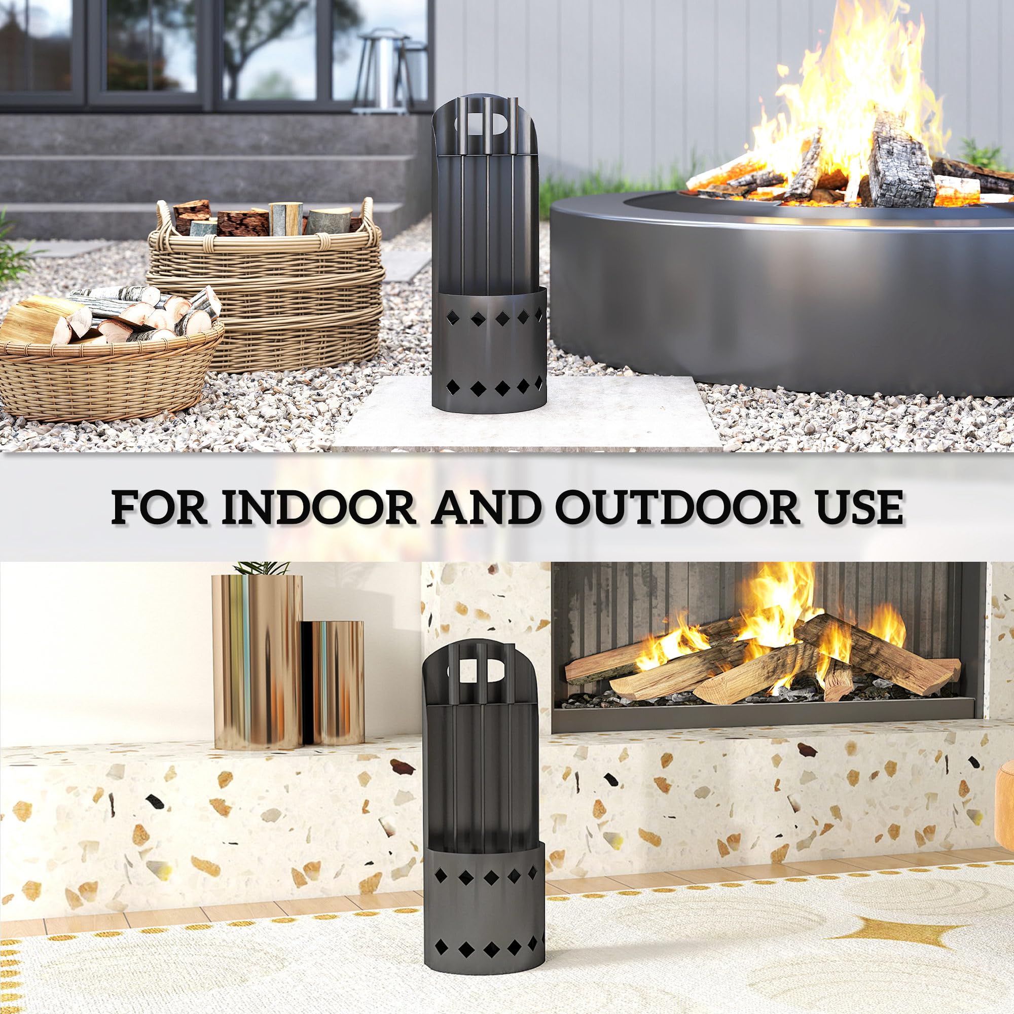Outsunny Juego de 4 accesorios de chimenea de metal, juego de accesorios para chimenea con escoba, pala, póquer, cubo, color negro
