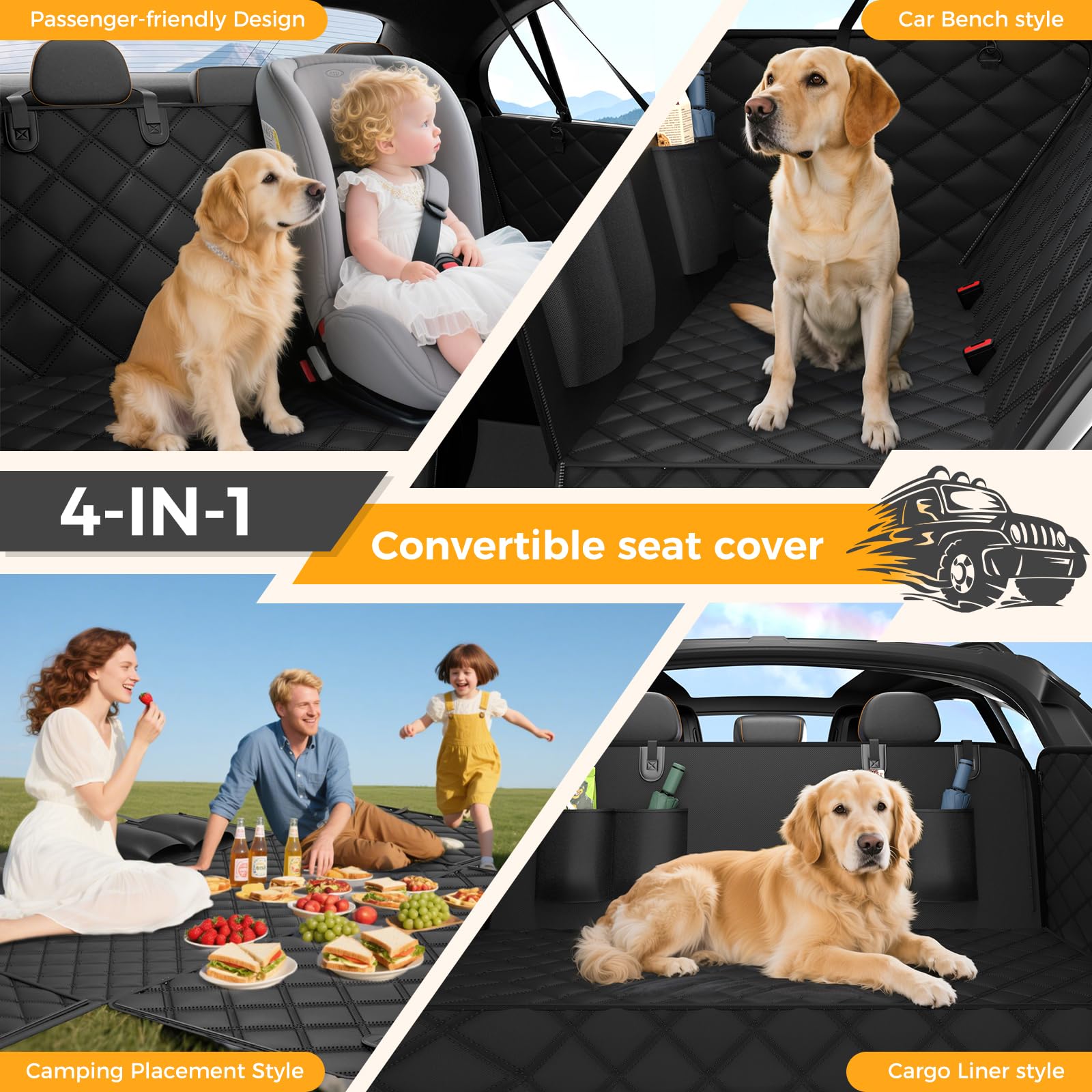 Elouta Dog Car Seat Cover for Back Seat,100% Waterproof Scratch Proof Nonslip Seat Cover,600D Heavy Duty Scratch Soft Dog Hammock for Car for Cars Trucks and SUVs - image 6