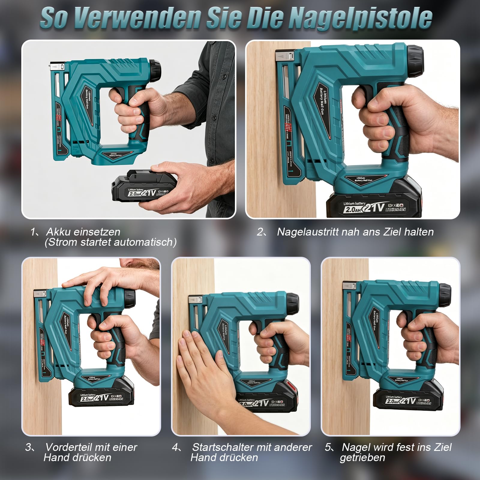 YEARTOP 2-IN-1 Akku Tacker, Elektrotacker für Bastelarbeiten/DIY/Polster | Kompatibel mit Makita 18V Akku, 2 Modi Typ 53 (6-14mm) & 18GA (6-15mm), 2 X 2000mAh Akkus & 2000 Nägel