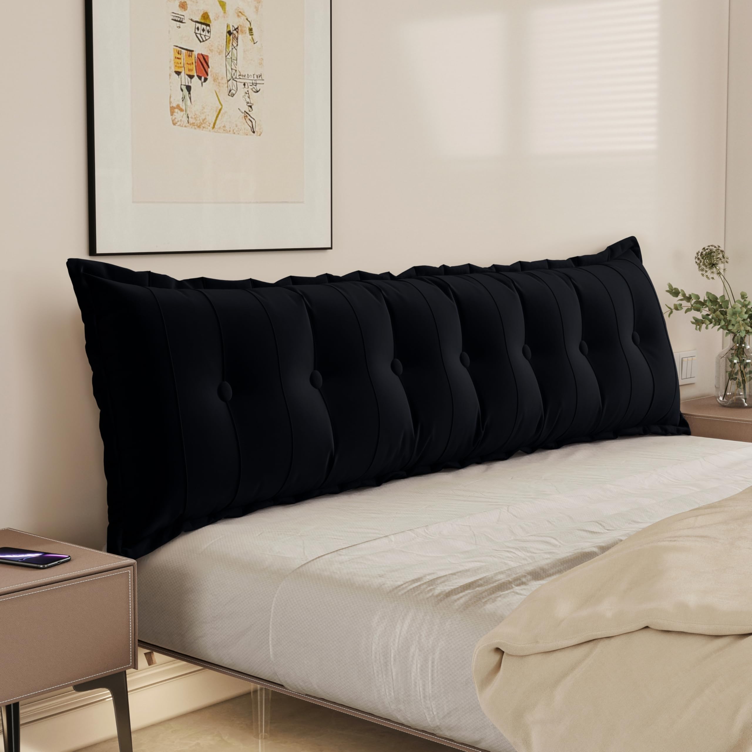 WOWMAX Headboard Pillow Twin XL Dorm Bolster Reading Pillow for Bed, Black
