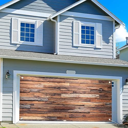 Miniatura 4 de Telón de fondo de madera de 16 x 7 pies para puerta de garaje, decoración de pancartas para decoración de pared de madera marrón rústico para