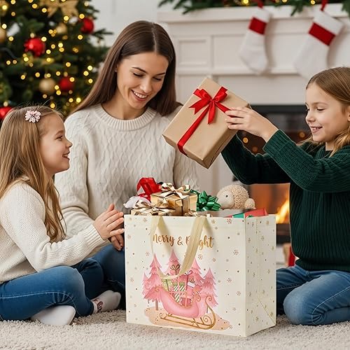 Miniatura 4 de YANGTE Bolsas grandes de regalo de Navidad de 13 pulgadas, paquete de 2 con papel de seda y tarjetas de felicitación, bolsas de Navidad