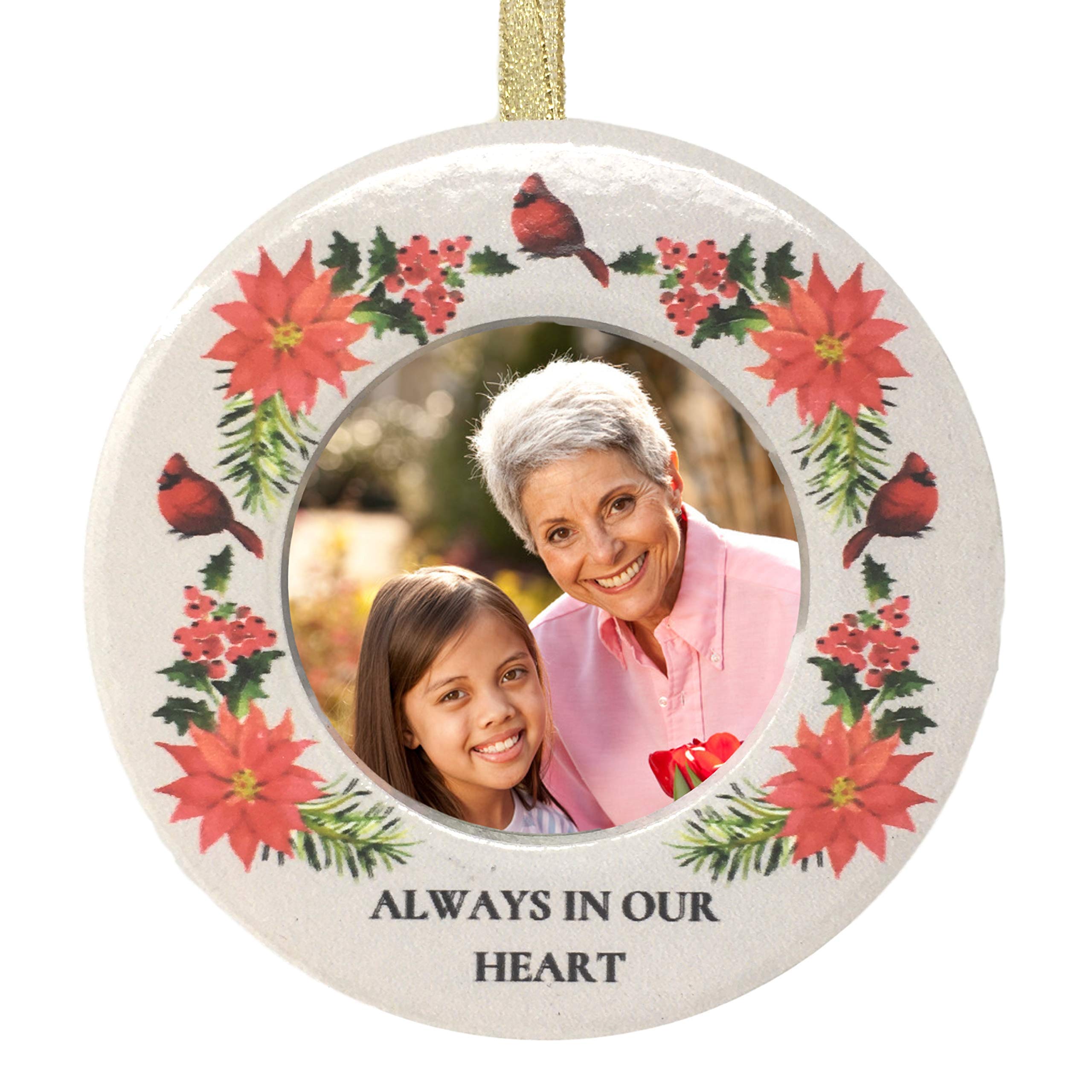 Memorial Photo Christmas Ornament - Sympathy Expression Always in Our Heart - 3 1/2