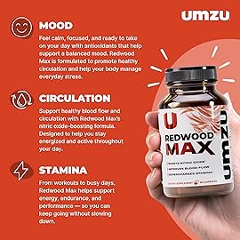 UMZU Redwood Max Nitric Oxide Booster, 1-Month Supply - Advanced Nitric Oxide Supplement with Fitnox Blend, Pine Bark, Resveratrol & Tart Cherry - Promotes Healthy Circulation, Energy and Recovery