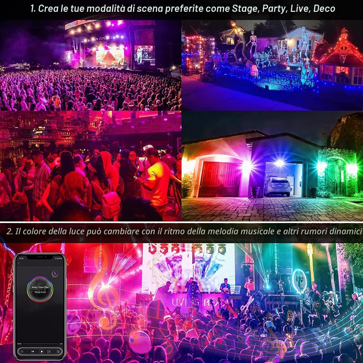 Faretto RGB LED WIFI, T-SUNUS 100W Proiettore RGB da Esterno WIFI con APP Bluetooth e Telecomando IP65 Impermeabile Faretti Colorati Per Vacanze Feste Halloween Natale