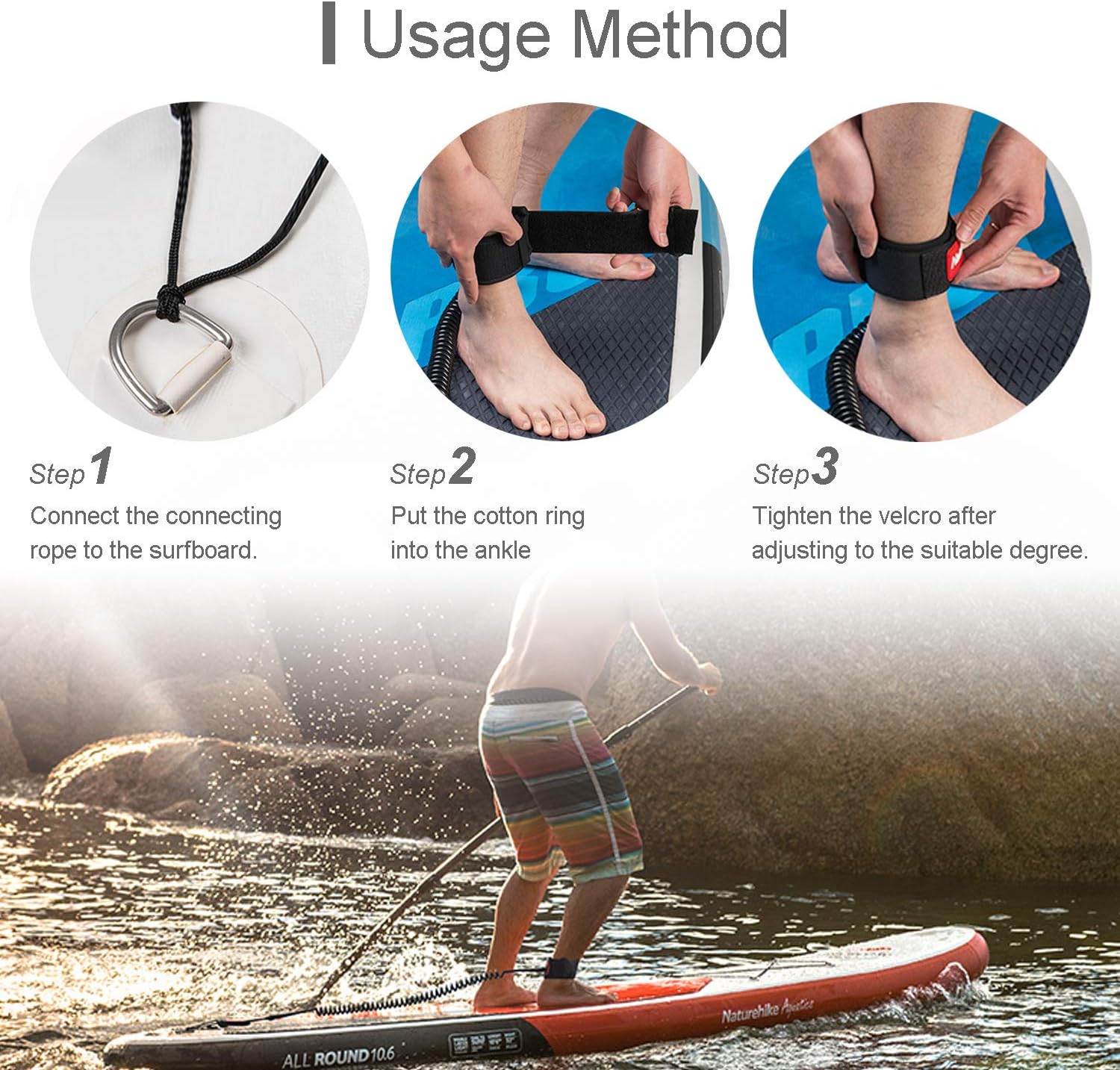 10 ft Surf Leash,Paddleboard Ankle Leash,SUP Safety Leash Coiled Rope
