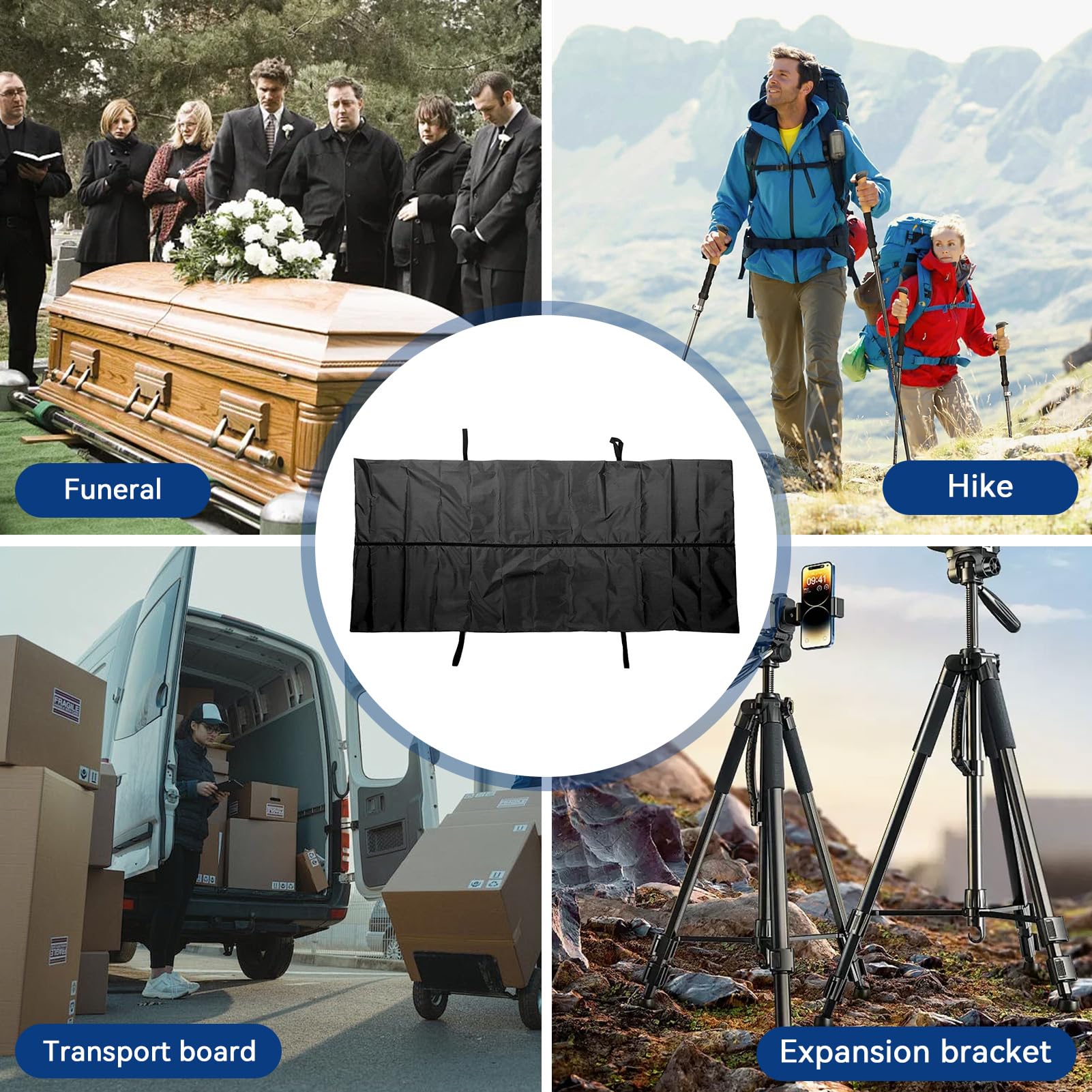Agatige Civière de Stockage et de Retrait D'urgence pour Sac Mortuaire, Imperméable Nacelle Légère pour Animal Domestique avec 4 Poignées de Transport Fournitures Funéraires(Noir)