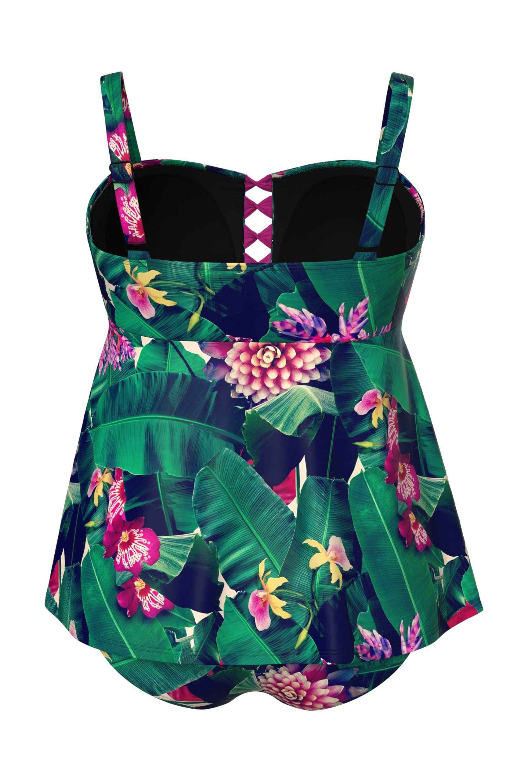 Ulla Popken Femme Grandes Tailles Tankini à Fleurs, Bonnets Souples et Bretelles réglables, matière recyclée 849154