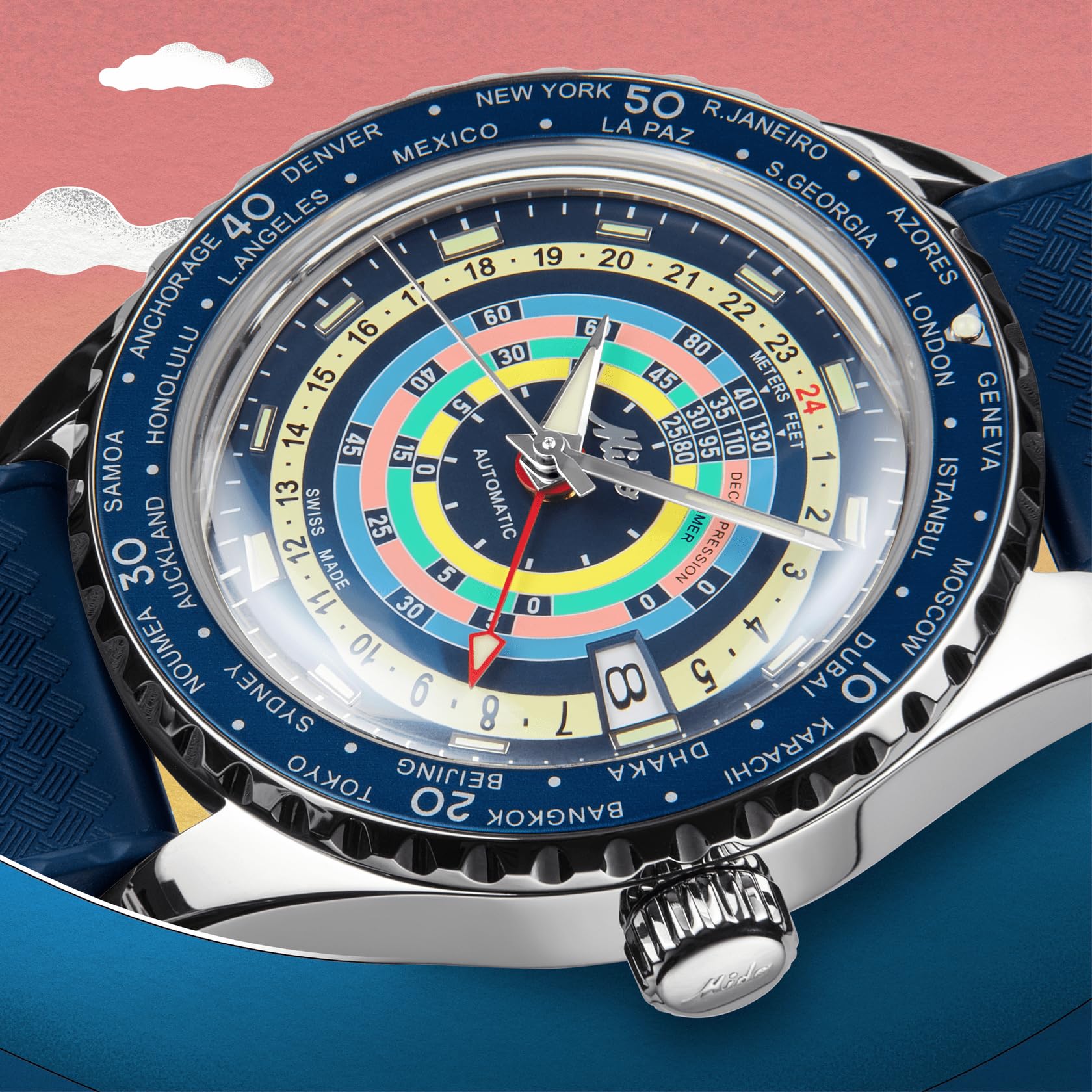 MIDO Decompression Worldtimer M0268291704100 Herren Automatikuhr 80h Gangreserve