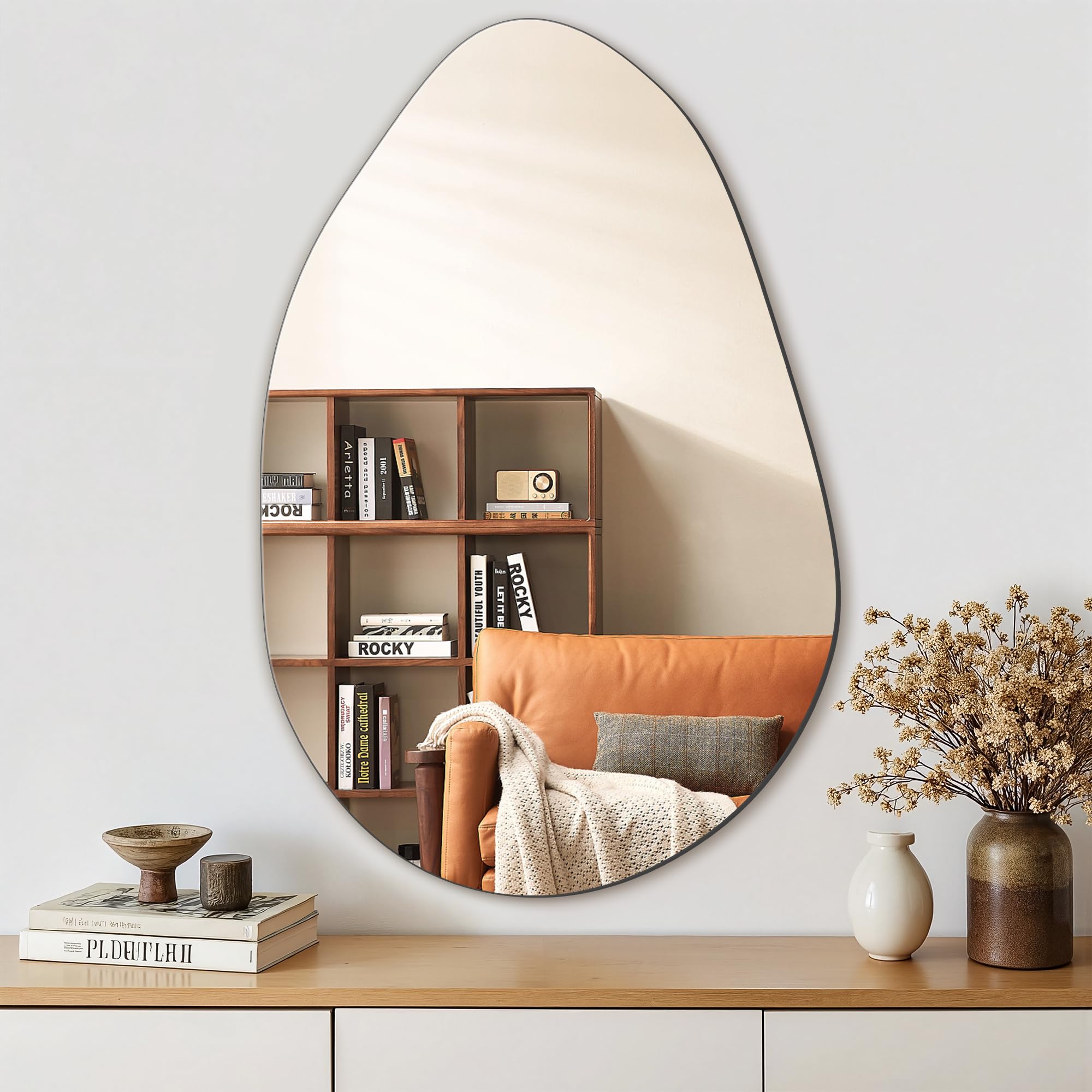 Irregular Asymmetrical Wall Mirror, 32" x 21" Modern Decorative Mirror for Entryway, Bathroom, Bedroom, Living Room, Dining Room