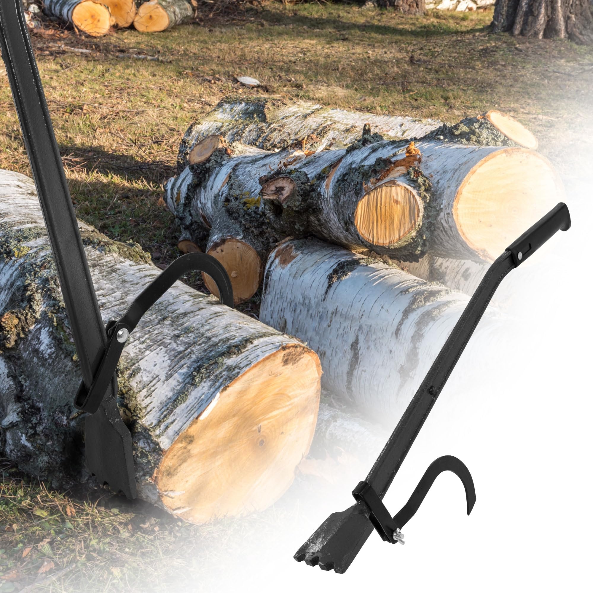 ECD Germany Levier d'Abattage d'Arbres avec Crochet Courbé Outil Forestier Robuste Arbre-ascenseur Acier 80cm Manche Caoutchouté Antidérapante Charge max. 500kg Coupe Inclinée pour Bûches Sylviculture