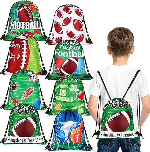 Miniatura 10 de Woanger 16 bolsas de regalos de fiesta de fútbol con cordón, bolsas de regalo de fútbol de tela con estampado de fútbol americano, bolsas de