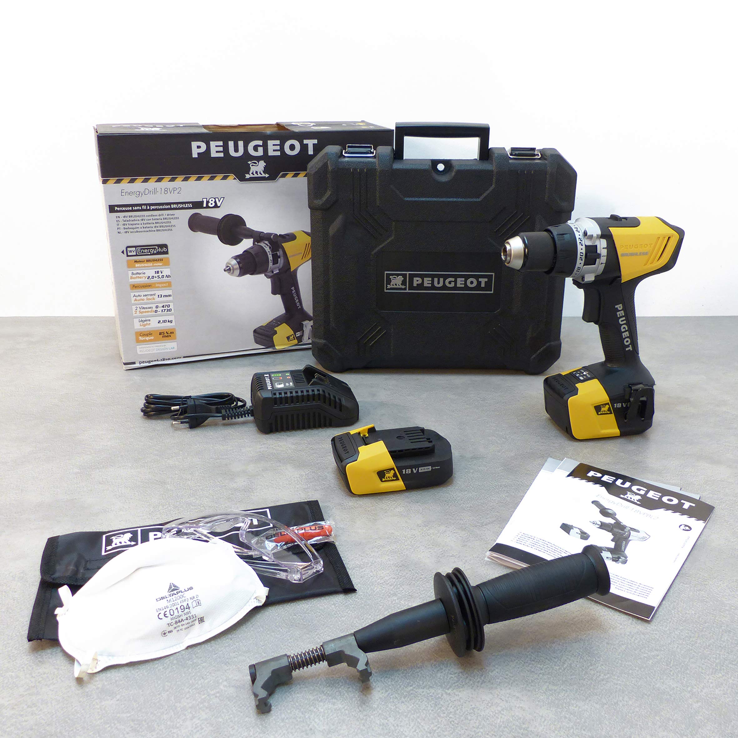 Perceuse à Percussion Brushless EnergyDrill 18V - Avec 2 Batteries 2.0Ah + 5.0Ah, Couple 85 Nm