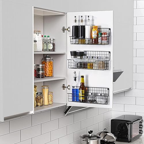 Miniatura 3 de Soporte de pared para especias, organizador de especias para gabinete y puerta de despensa, juego de 4 estantes colgantes para especias que ahorran