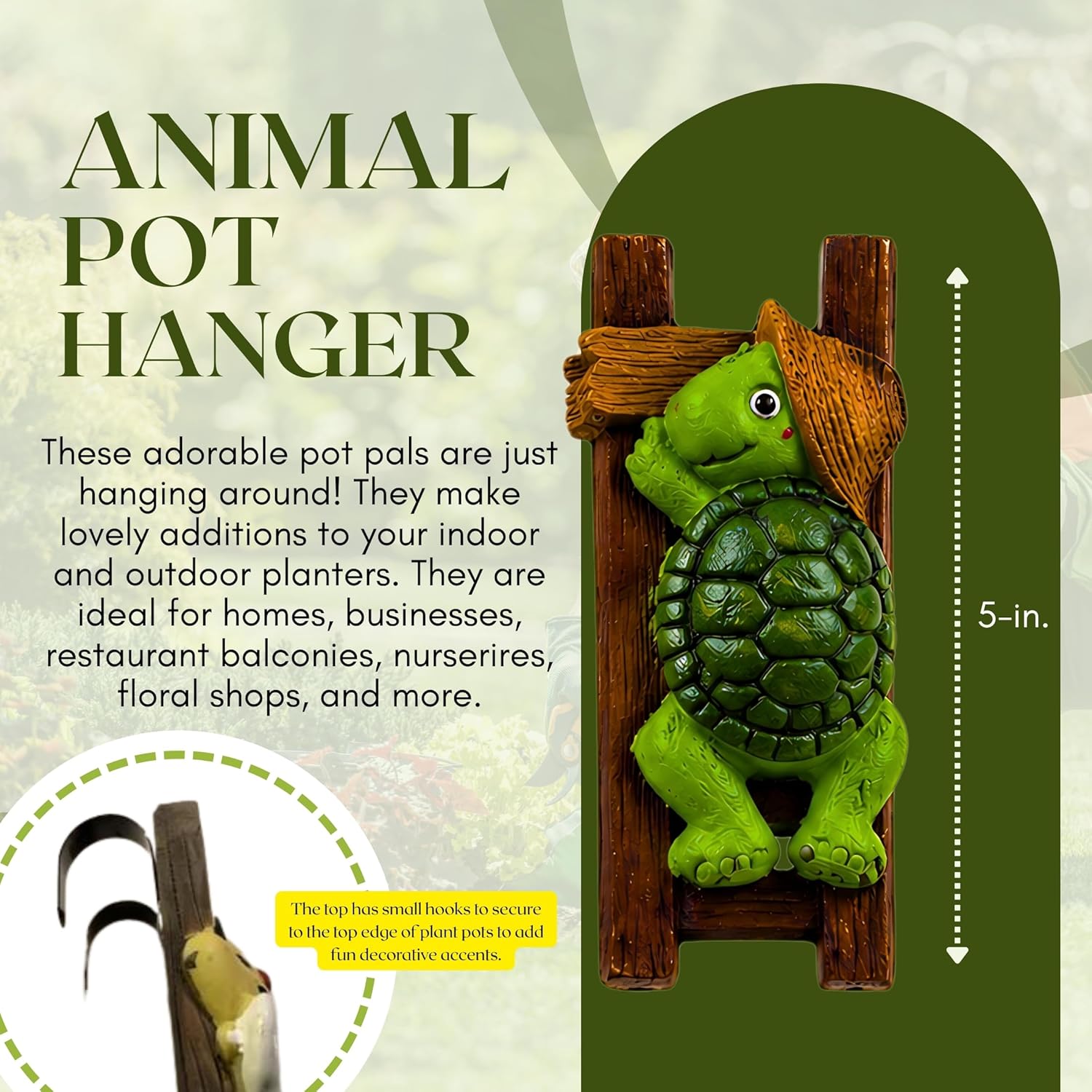 (2) Turtle Pot Hugger Plant Decor, 5in. Decorative Garden Planter Hanger Figurine, Resin Flower Pot Climber Accent for Indoor Outdoor Planters, Balcony Patio Yard Home Décor Ornament Design May Vary