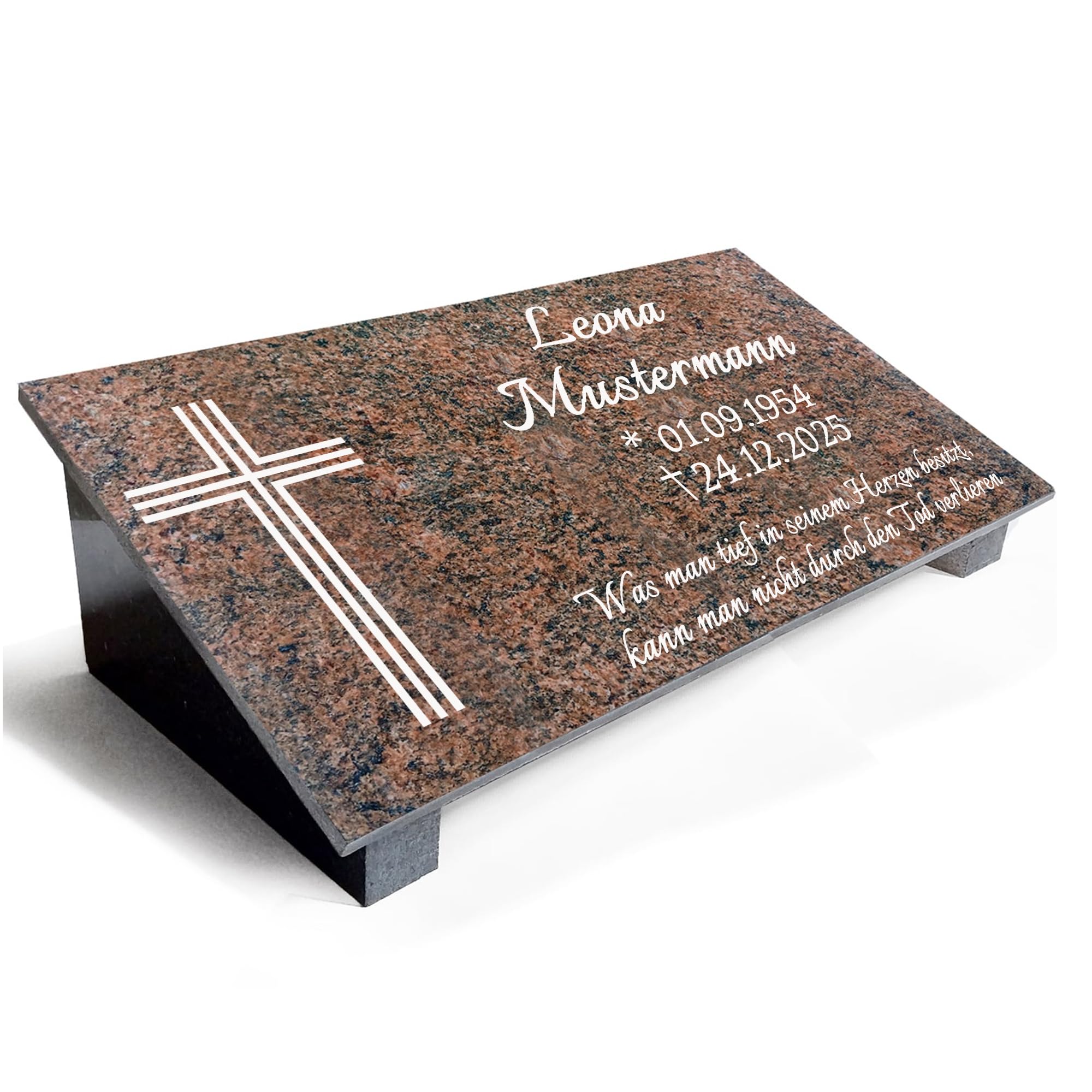 Generisch Granit Grabstein Multicolor Rot, 60x30x1cm mit Stützen MB01