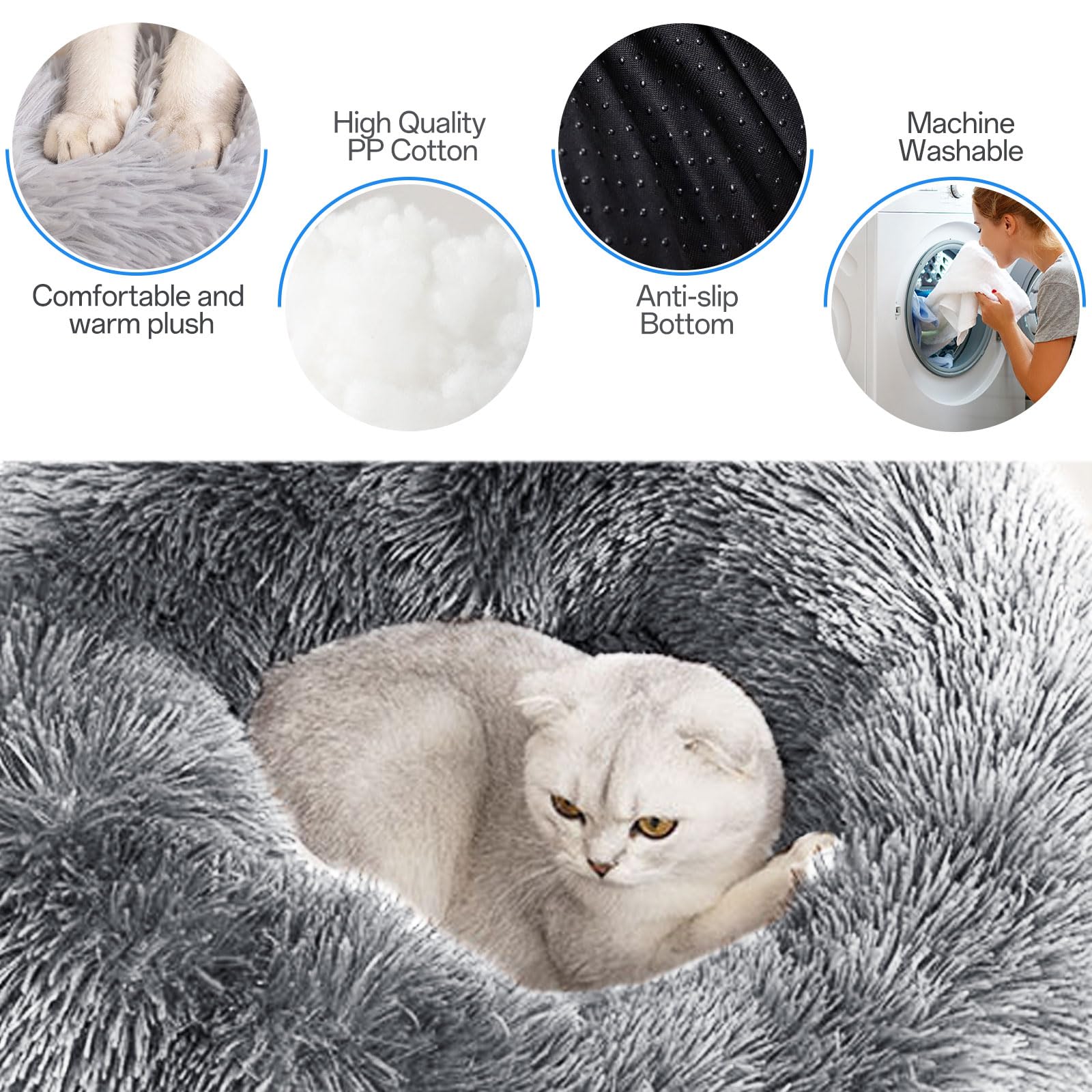 Cuccia Cane Gatto Rotondo da Ciambella Soffice Pelliccia Sintetica di Peluche Letto Per Cani e Gatti [S, Ø40 cm] Cuccia per Cane Gatto con Fondo Resistente All'acqua e Antiscivolo