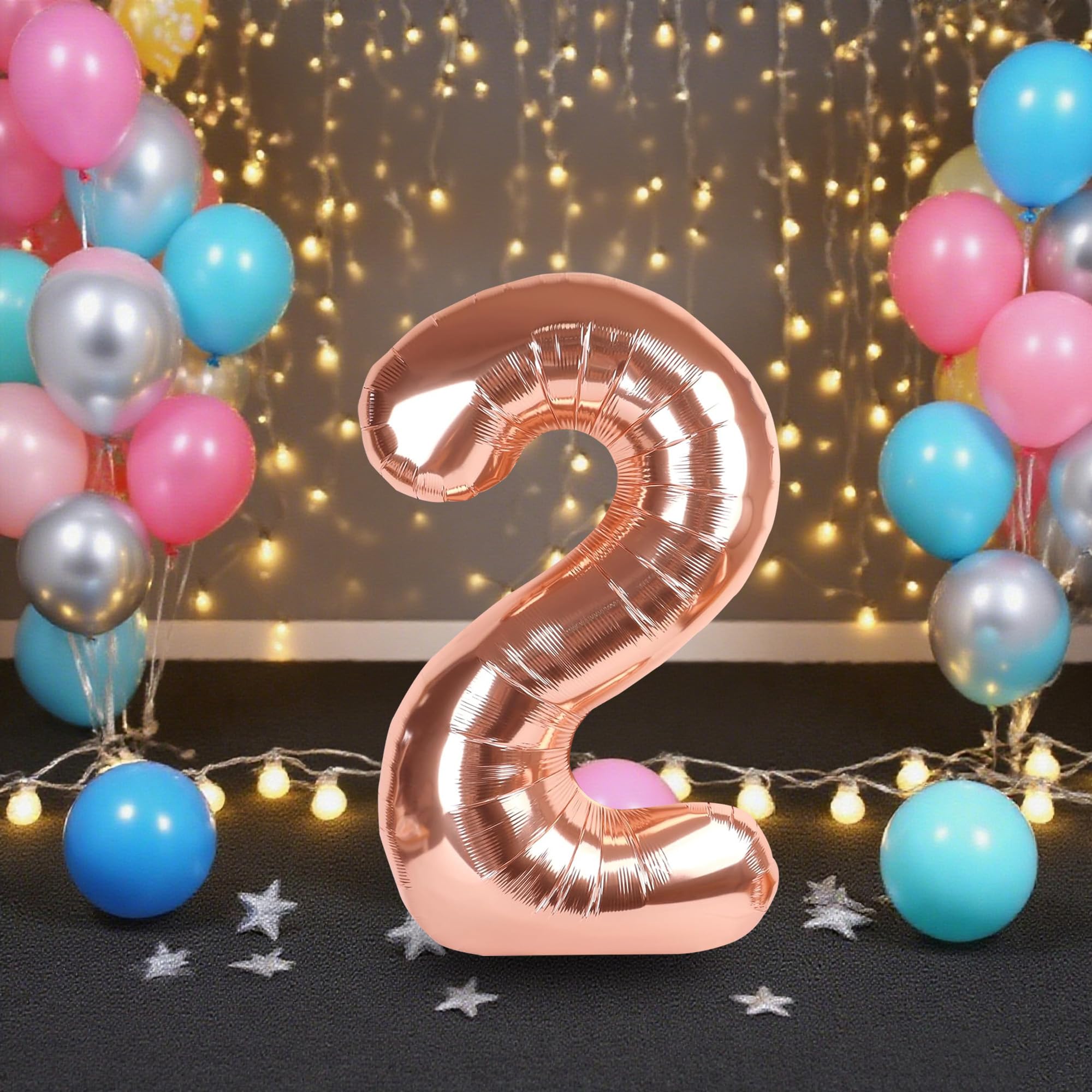 Number Balloon 32 Inch Foil Rose Gold Helium Mylar Balloon for Birthday Party Decorations Anniversary Baby Shower Supplies Kids Boys Girls number 2