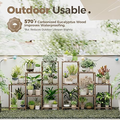 Miniatura 20 de Bamworld - Soporte grande de maderas para plantas de exterior, macetero grande para sala de estar, patio, balcón y jardín