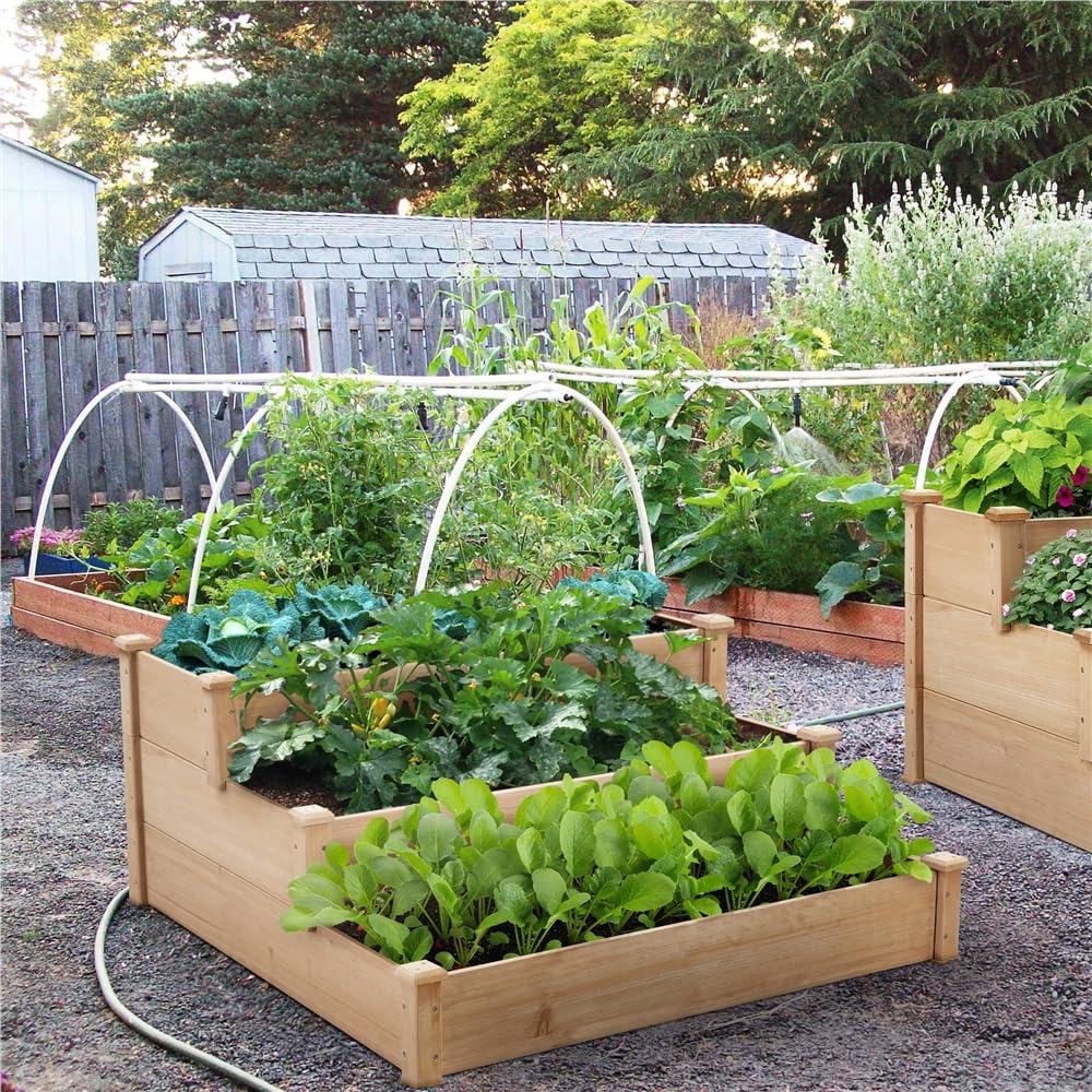 Yaheetech Huerto Urbano Terraza Jardinera de Madera Abeto Kit Cultivo Exterior para Plantas Flores Verduras 120 × 120 × 56 cm
